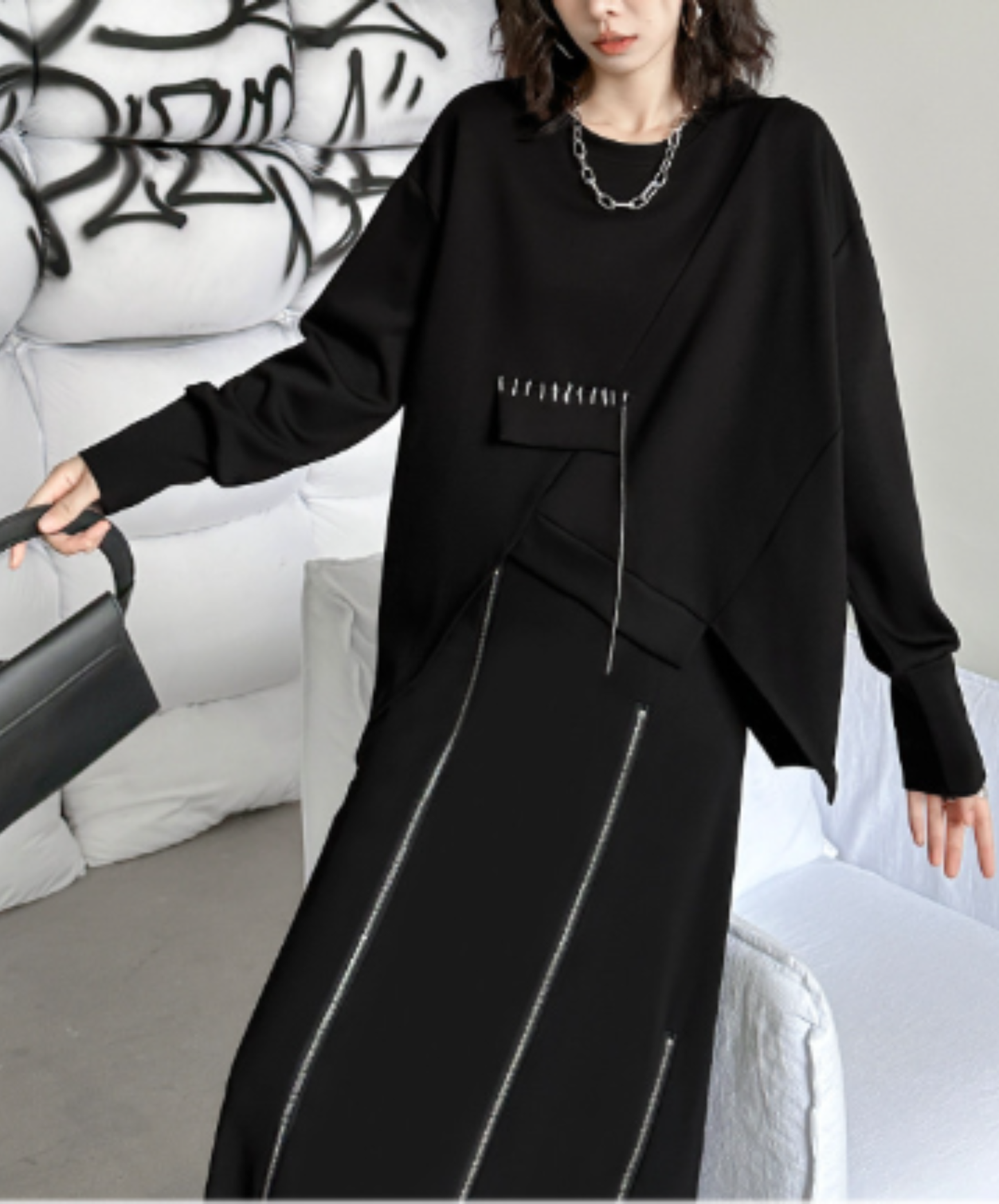 iIrregular seam line design sweatshirt EN3134