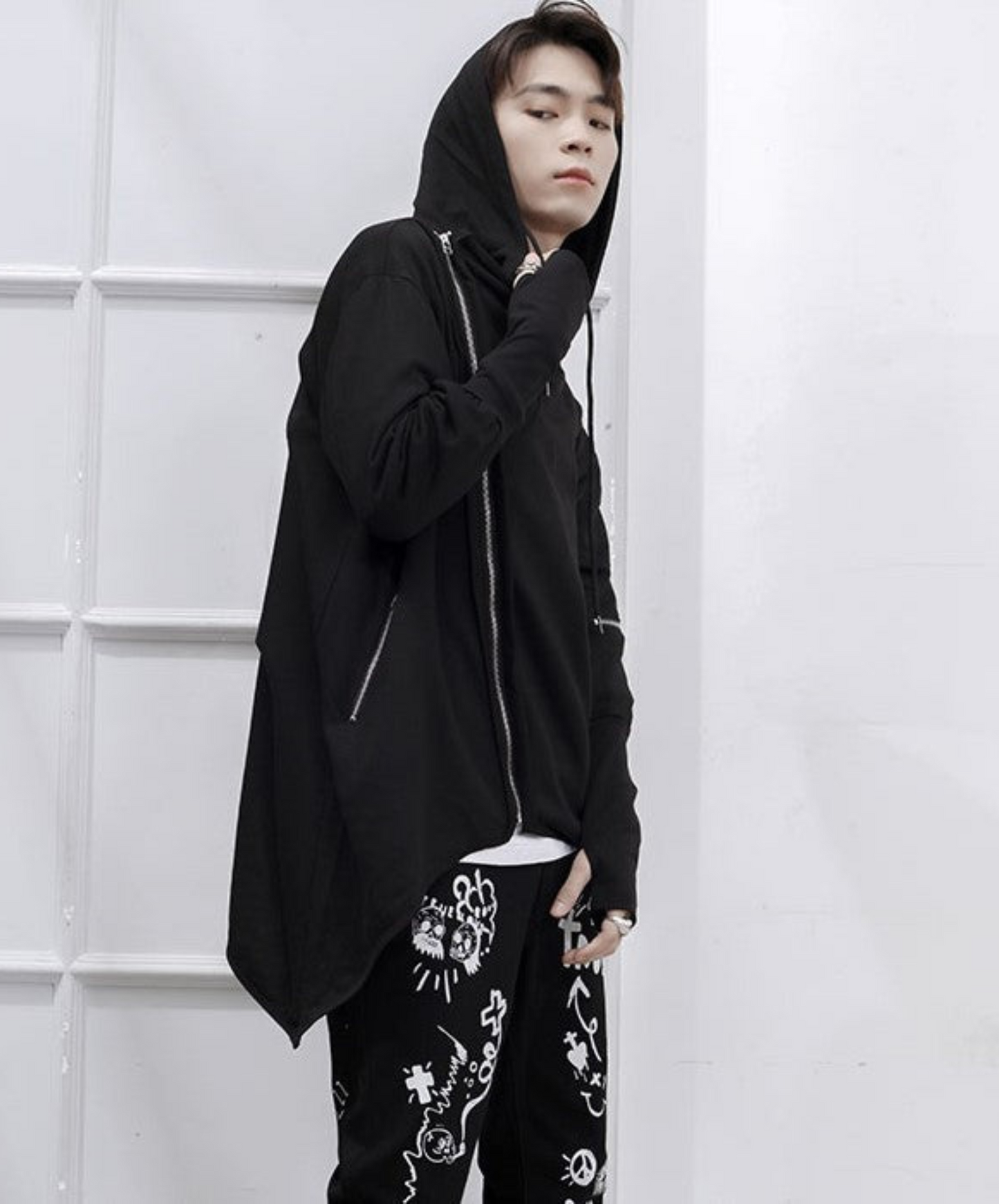 【style35】dark mode outfit set EN1292（ hoodie+ pants + boots set）