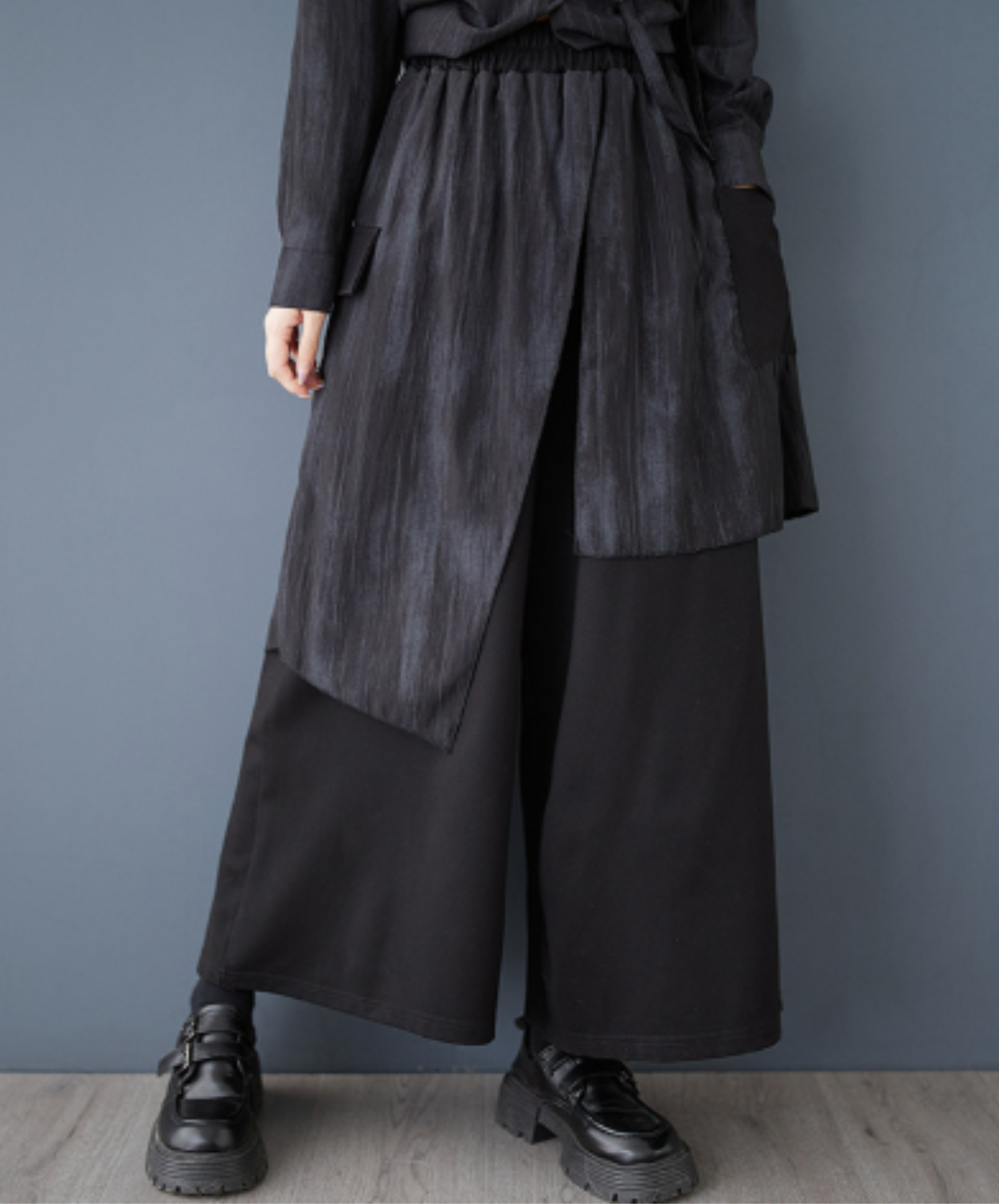 dark simple relaxed straight-leg fit wide pants EN3041