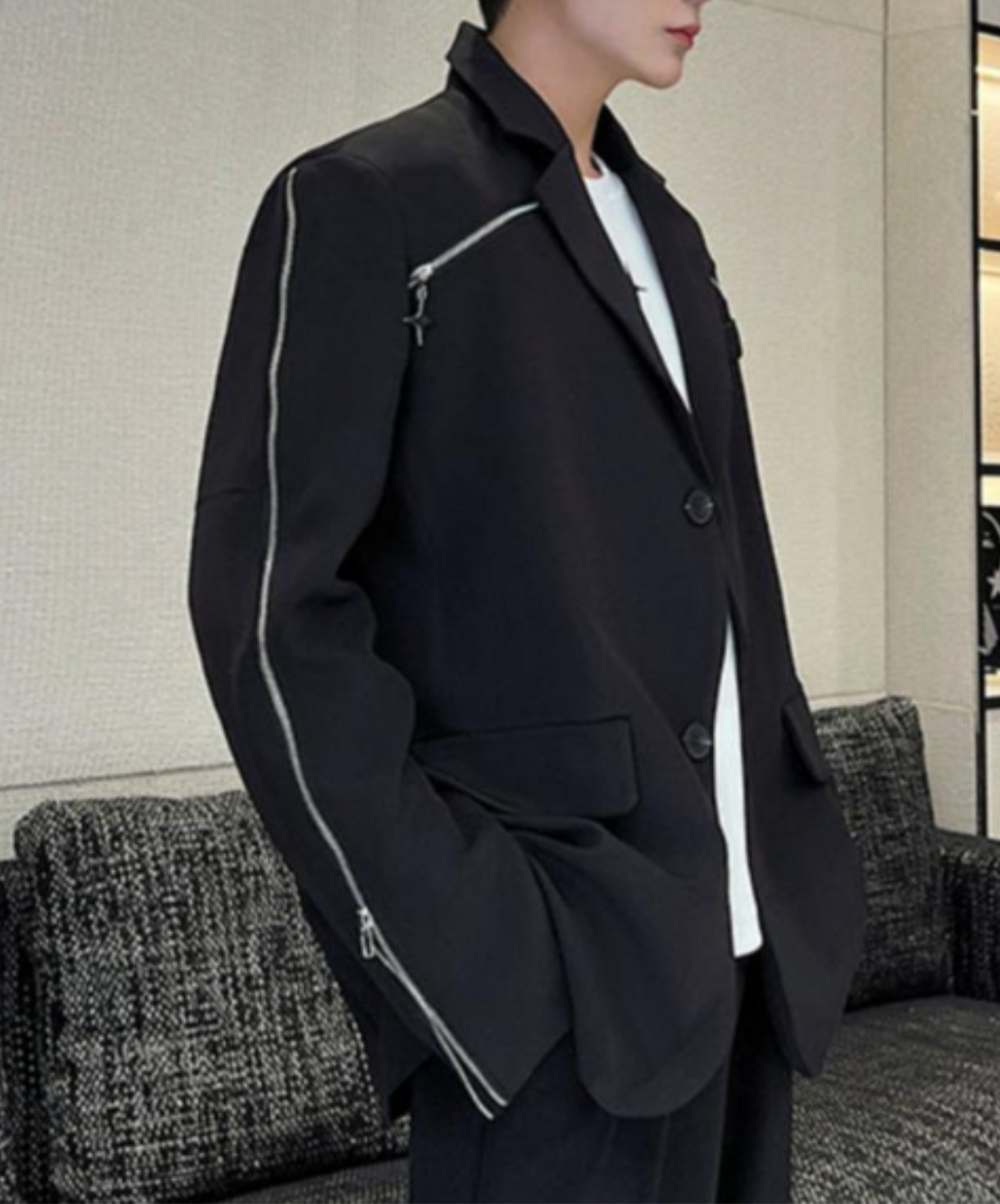 zipper line with cross charm jacket EN2404