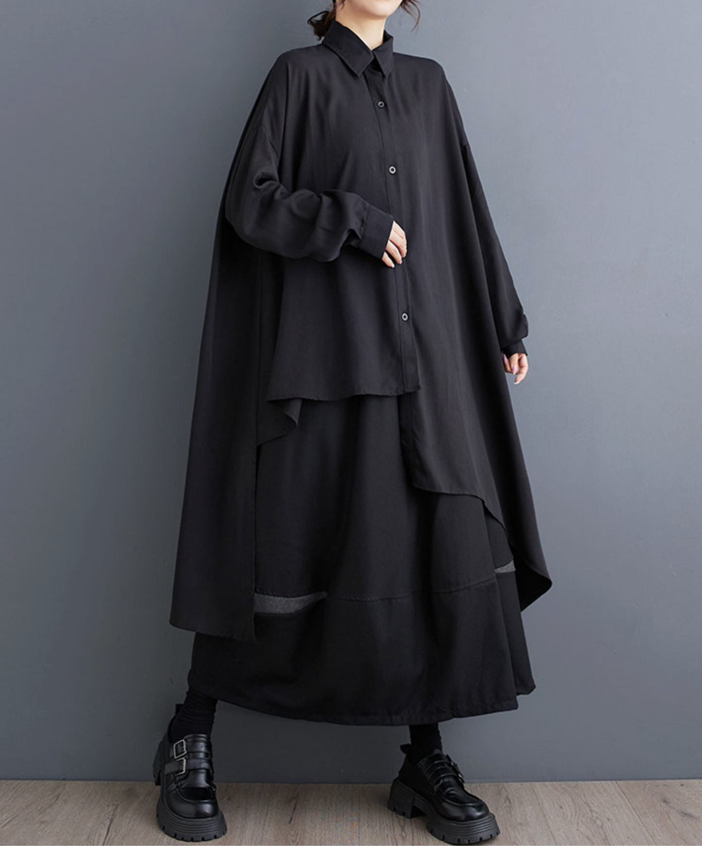 dark asymmetrical loose long shirt EN2702