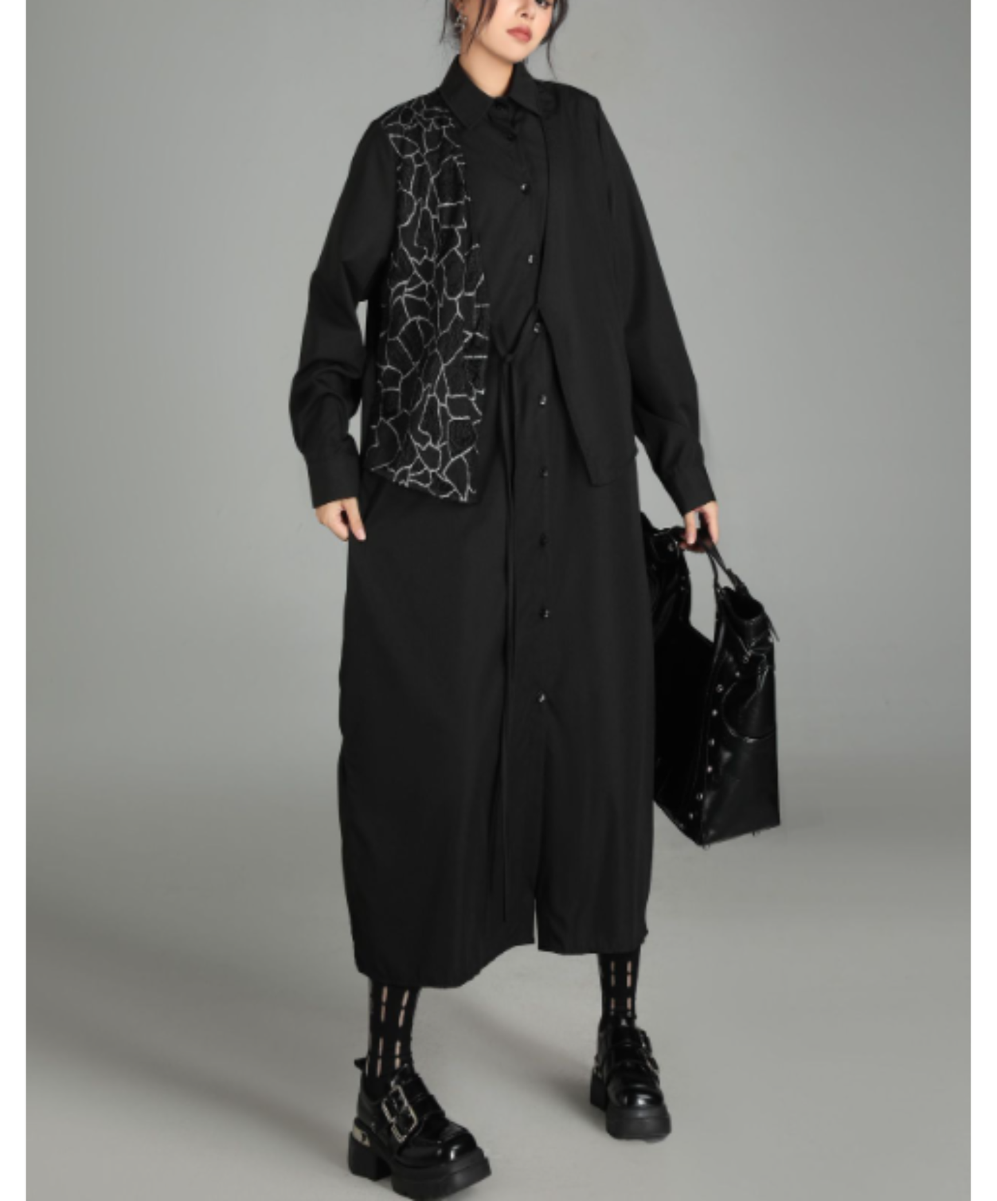 dark patchwork two-piece style long shirt EN3016