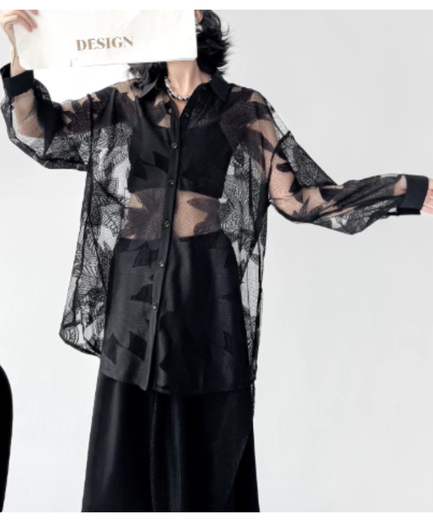 dlim-fit dolman-sleeve mesh sheer shirt EN3012