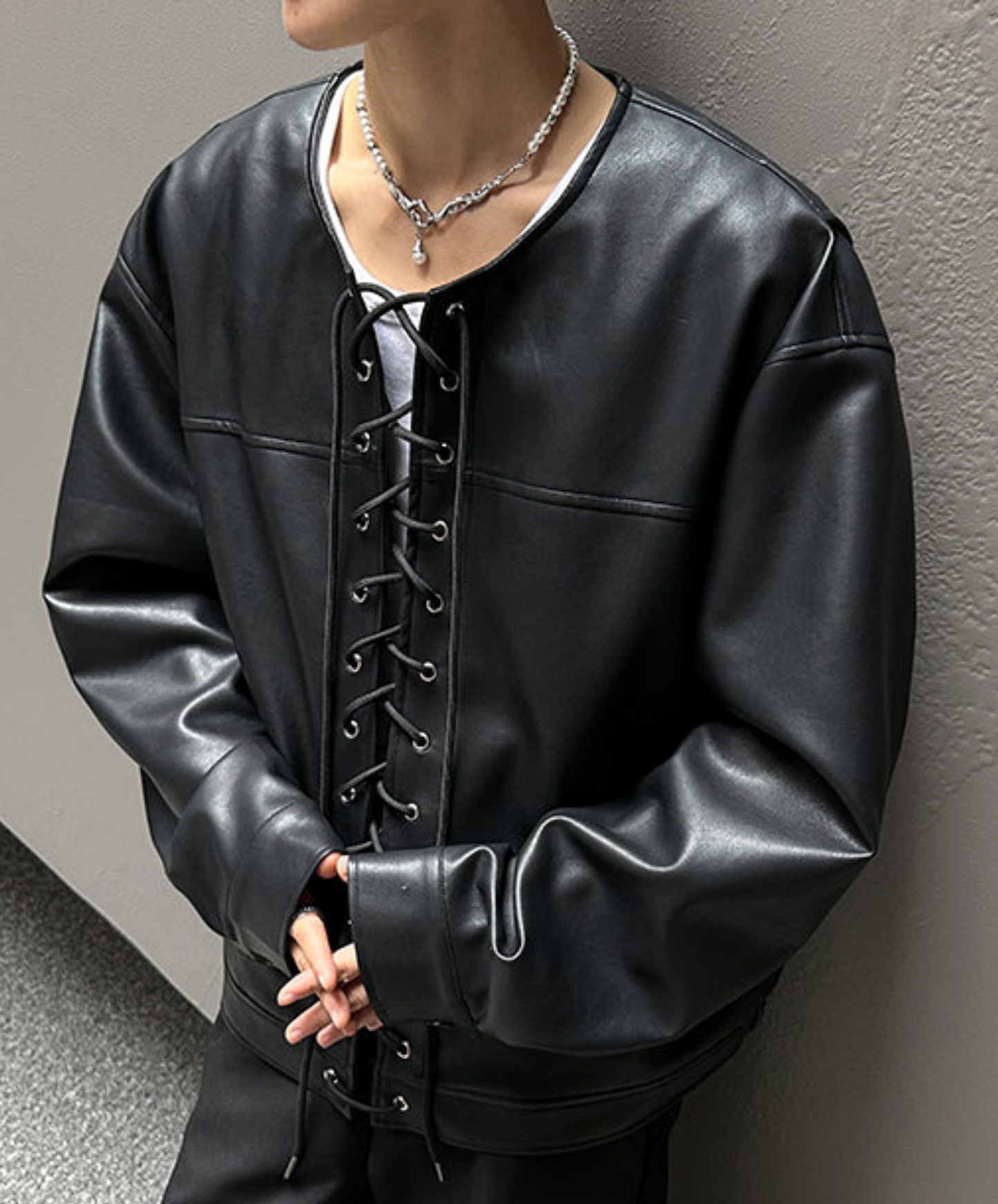 no-collar lace-up jacket EN2503