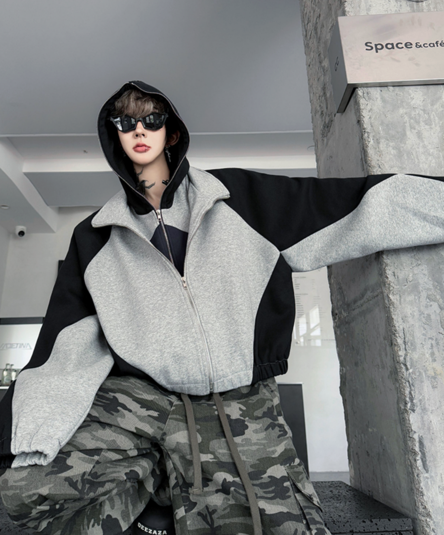 layered patchwork hoodie EN2613