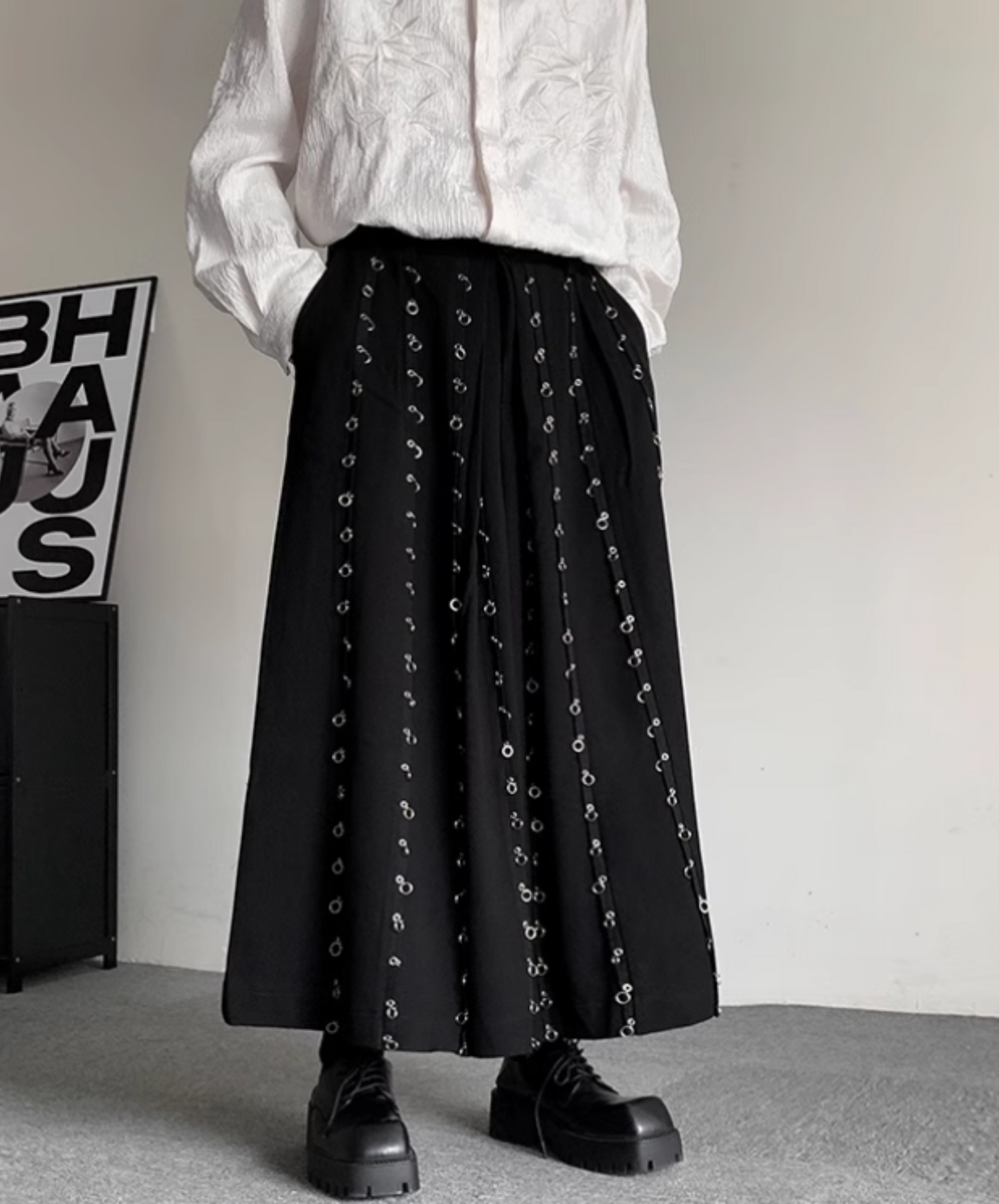 dark metal hoop wide pants EN1899