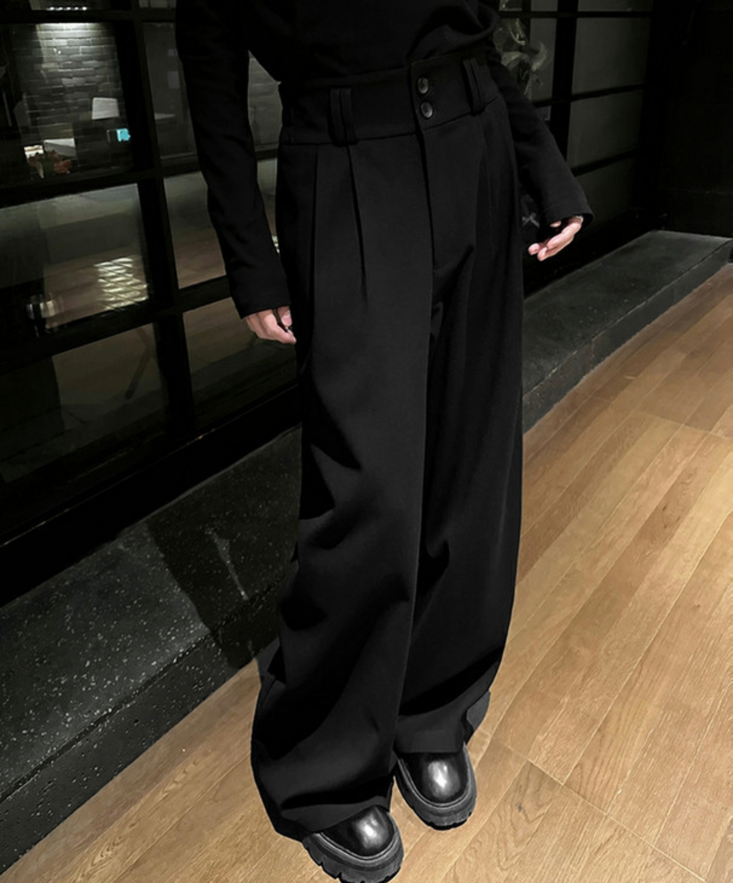 high-waisted draped straight wide pants EN2386