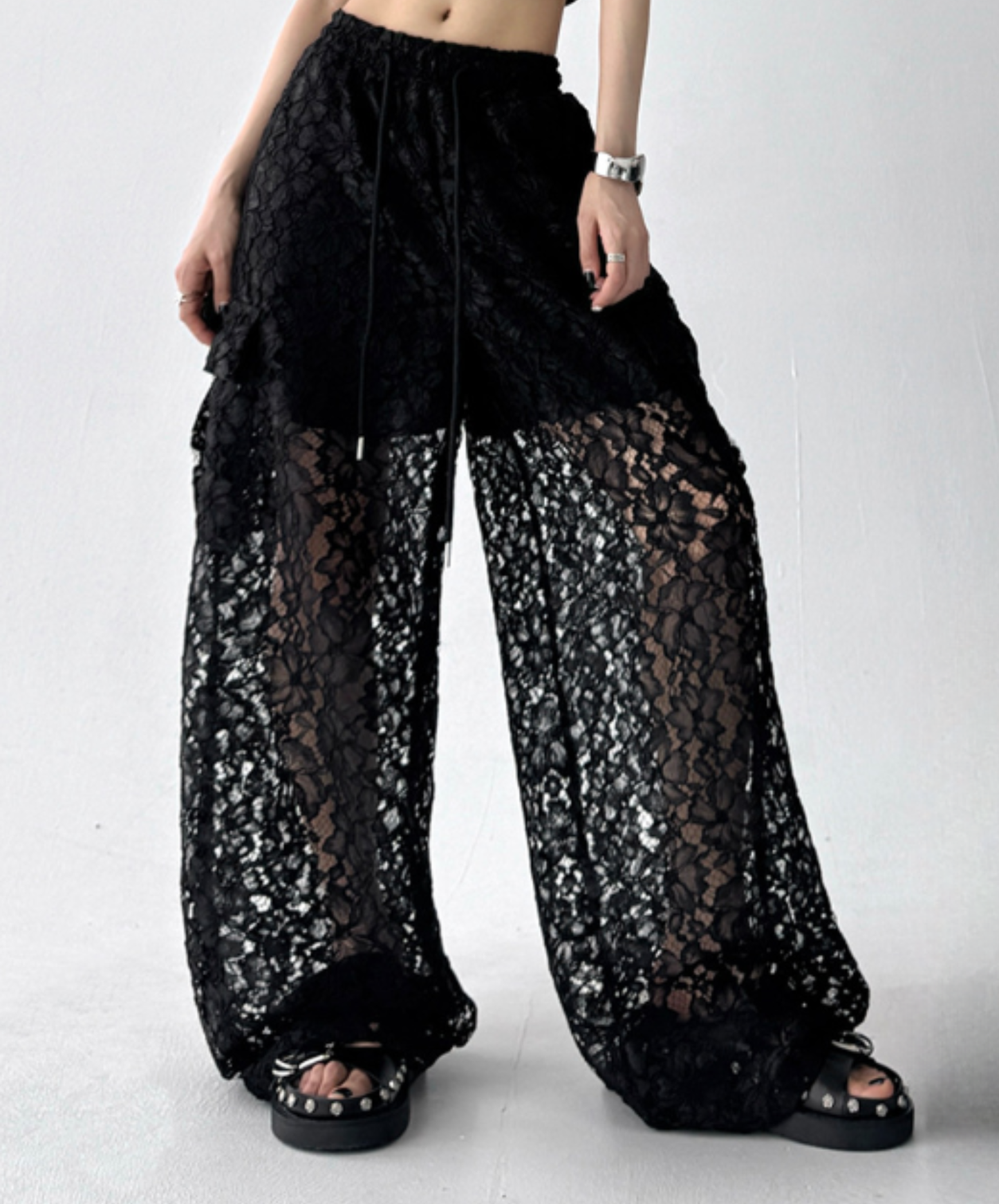 casual sheer lace style wide pants EN3105