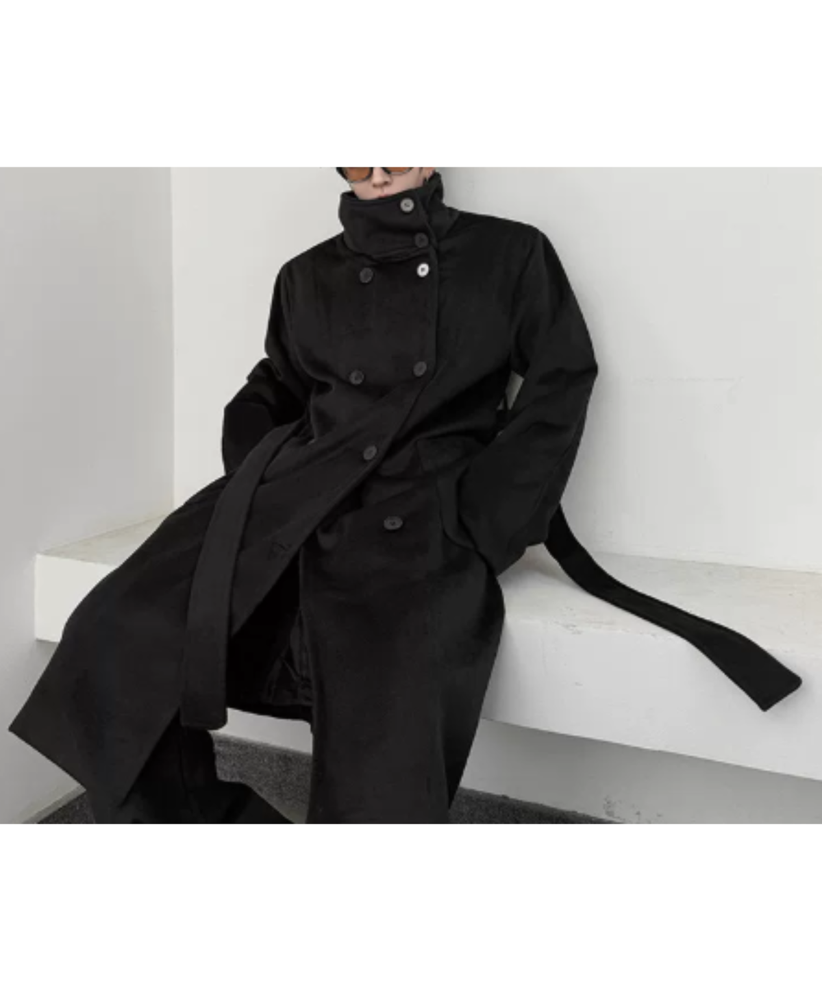 high-neck double-breasted long coat EN3230