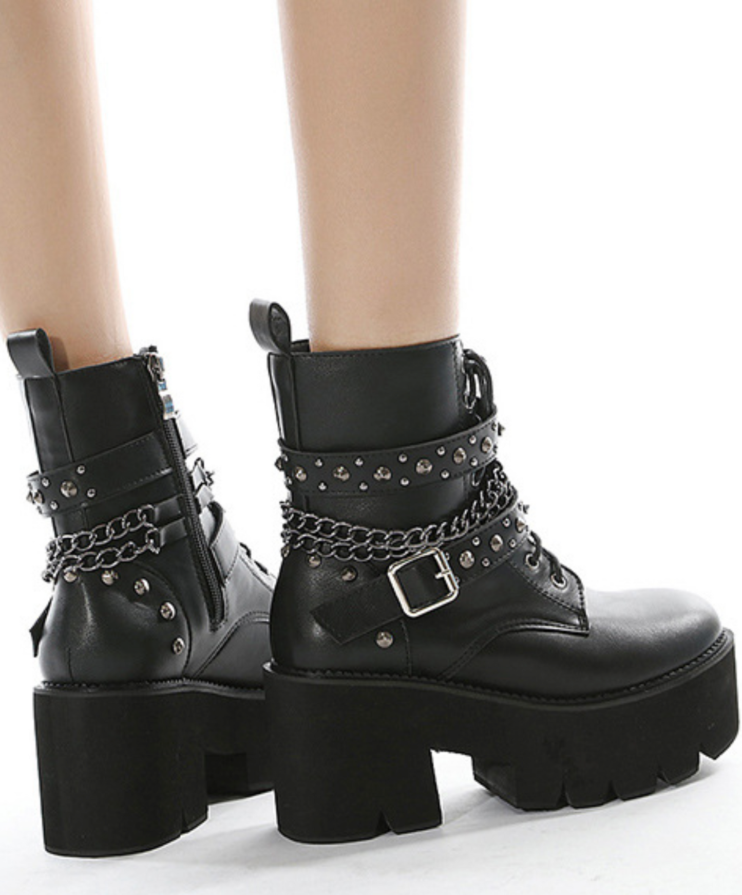 rivet belt x thin chain zip up boots EN2004