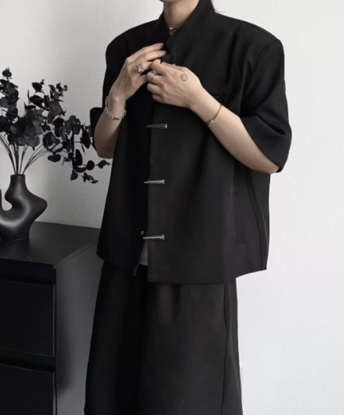 metal button stand collar shirt shirt EN2951