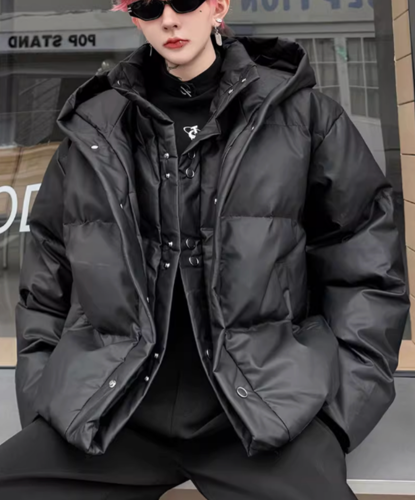 hooded fake two-piece down EN2595