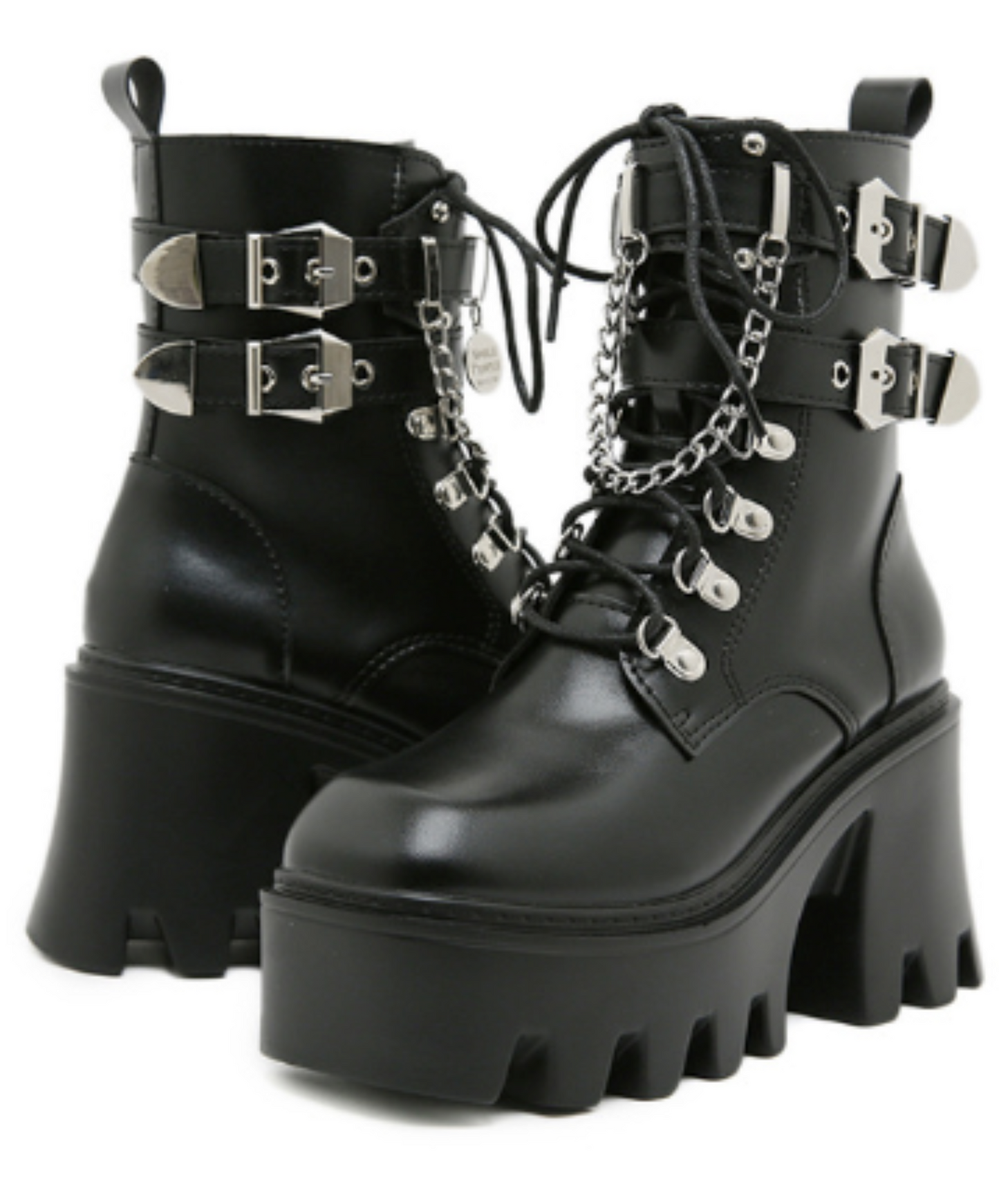 double belt and chain zip up boots EN2005