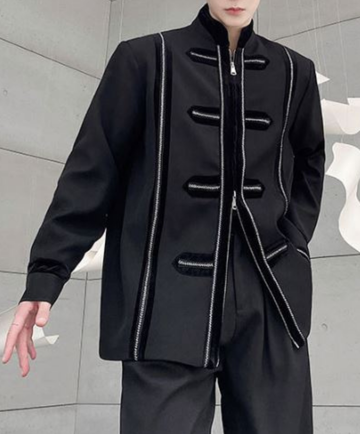 dark chinese style zip blouson jacket EN889
