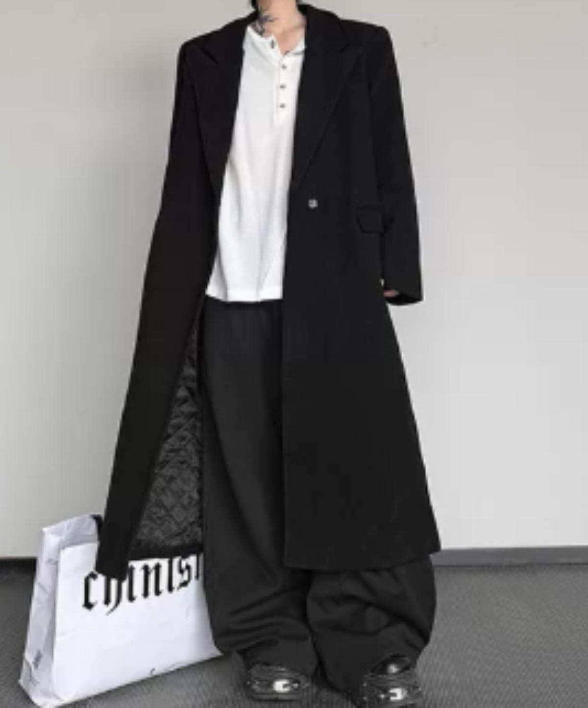 peak lapels long chesterfield coat EN3231