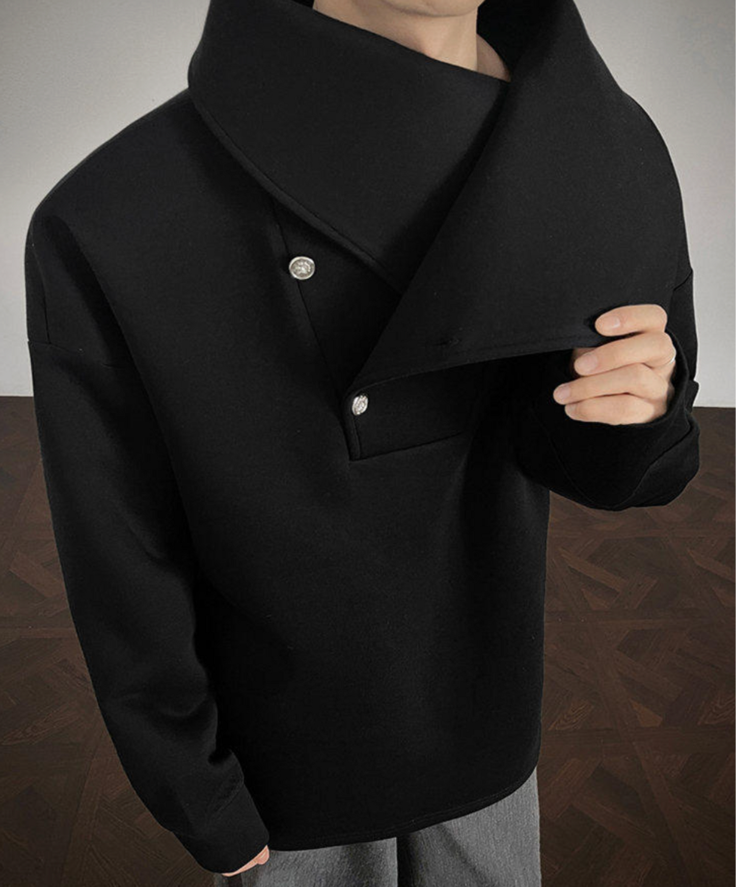 dark diagonal opening button collar sweatshirt EN2638