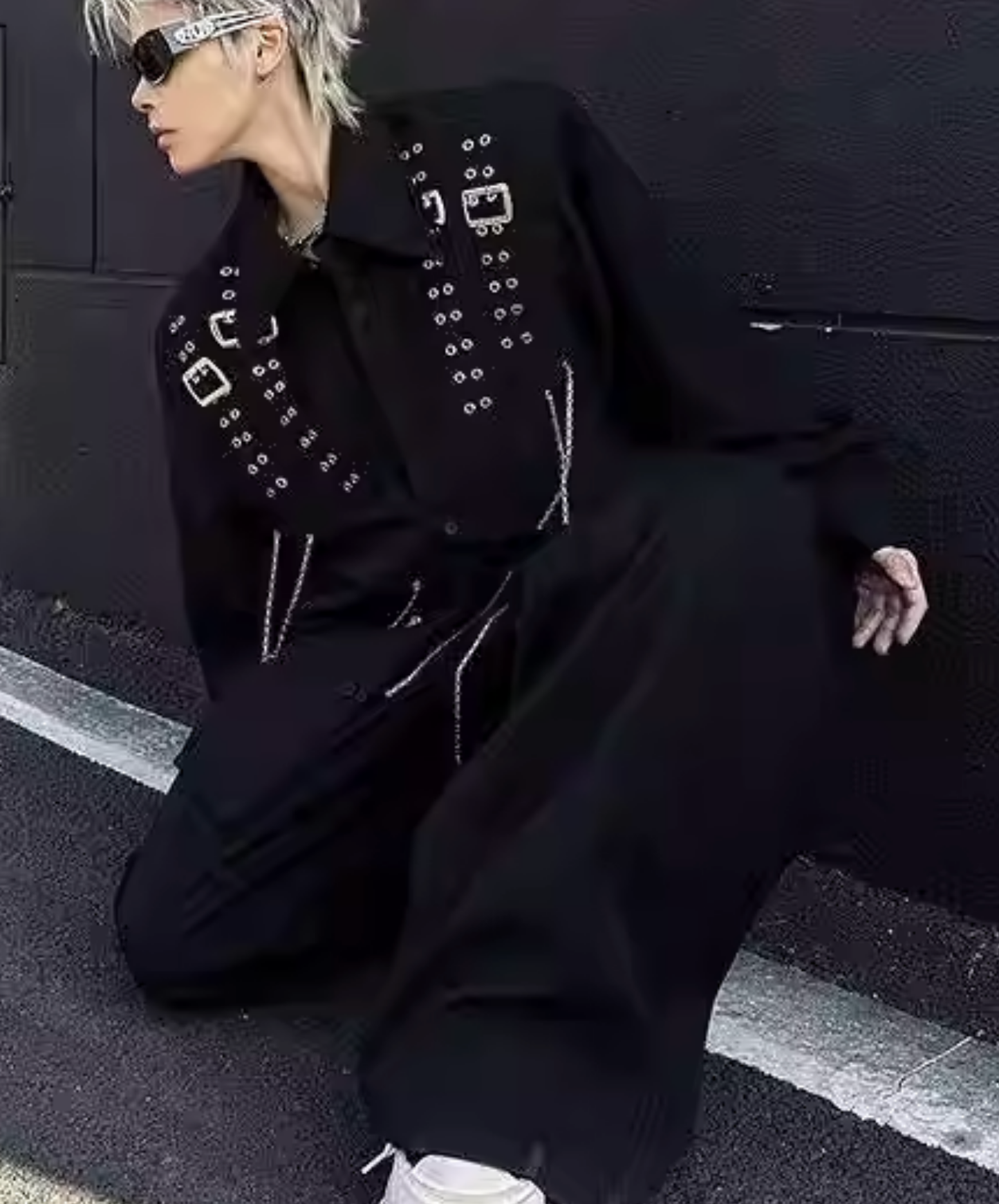 dark belt and chain decoration shirt EN2796