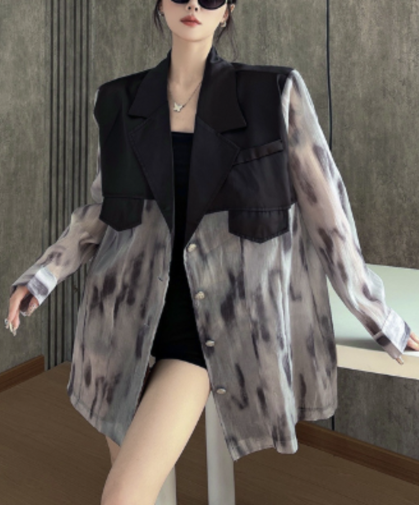tie-dye patchwork sheer jacket EN3088