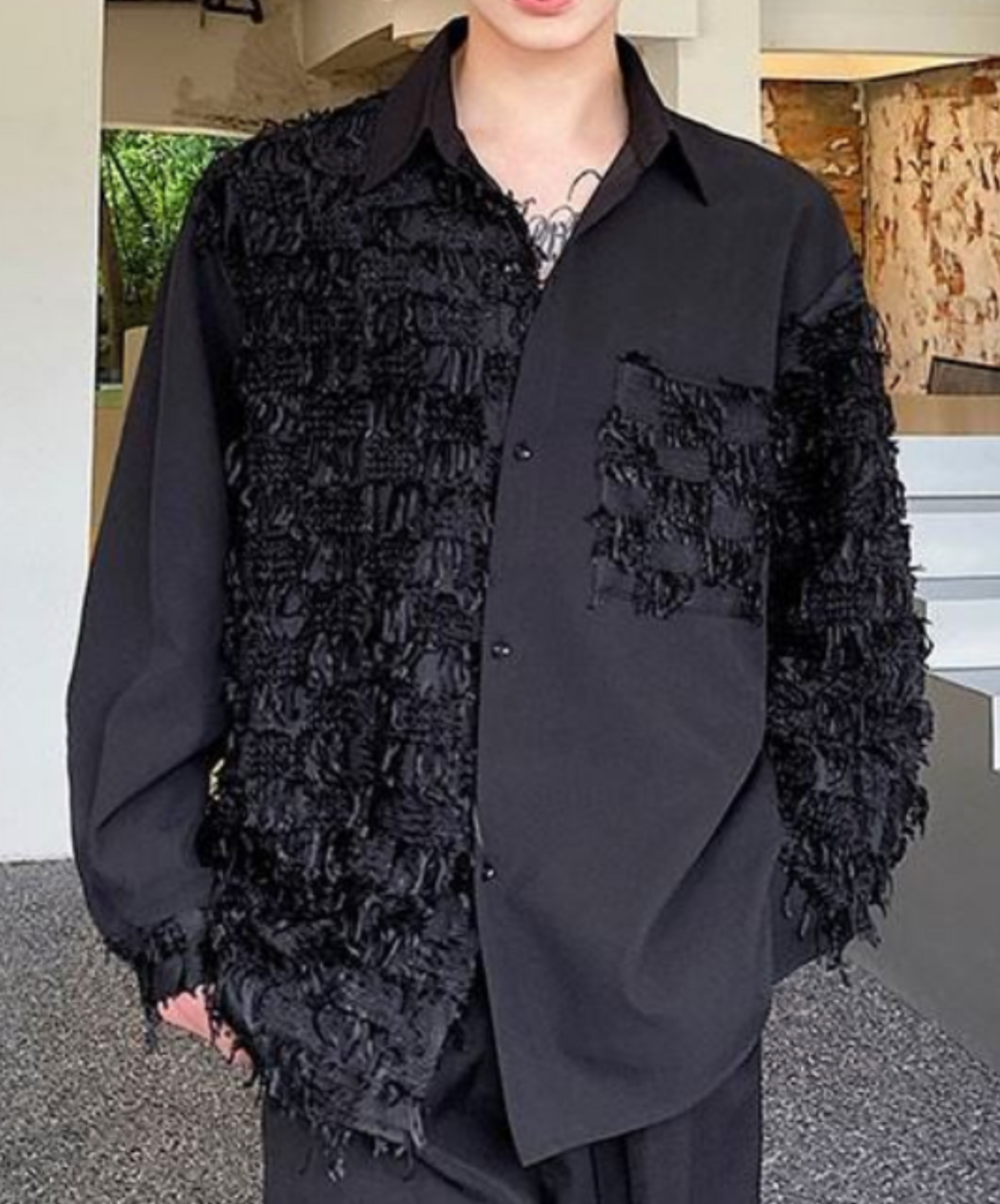 dark fringe pattern mix shirt EN1995