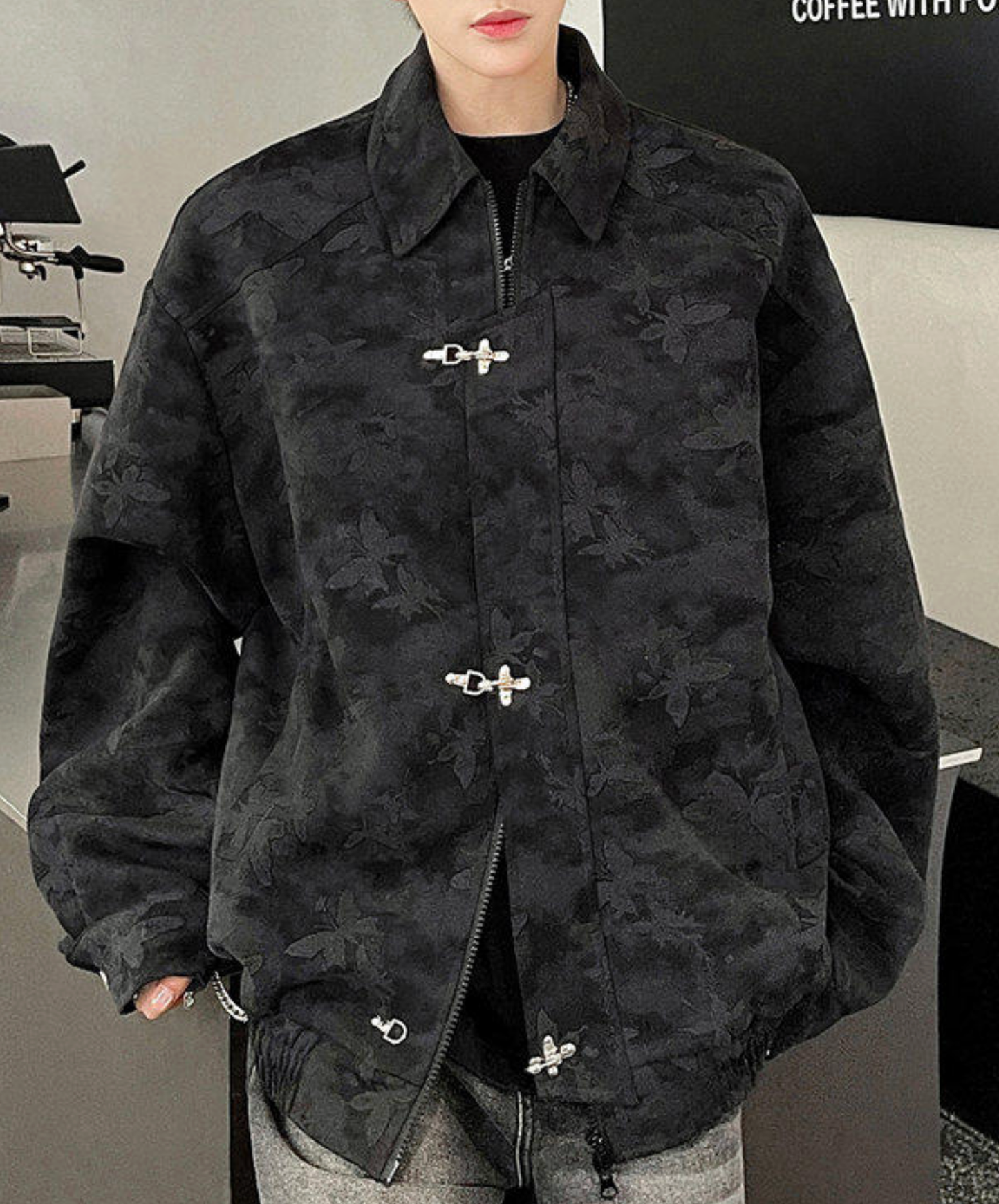 retro butterfly print fireman hook jacket EN2700