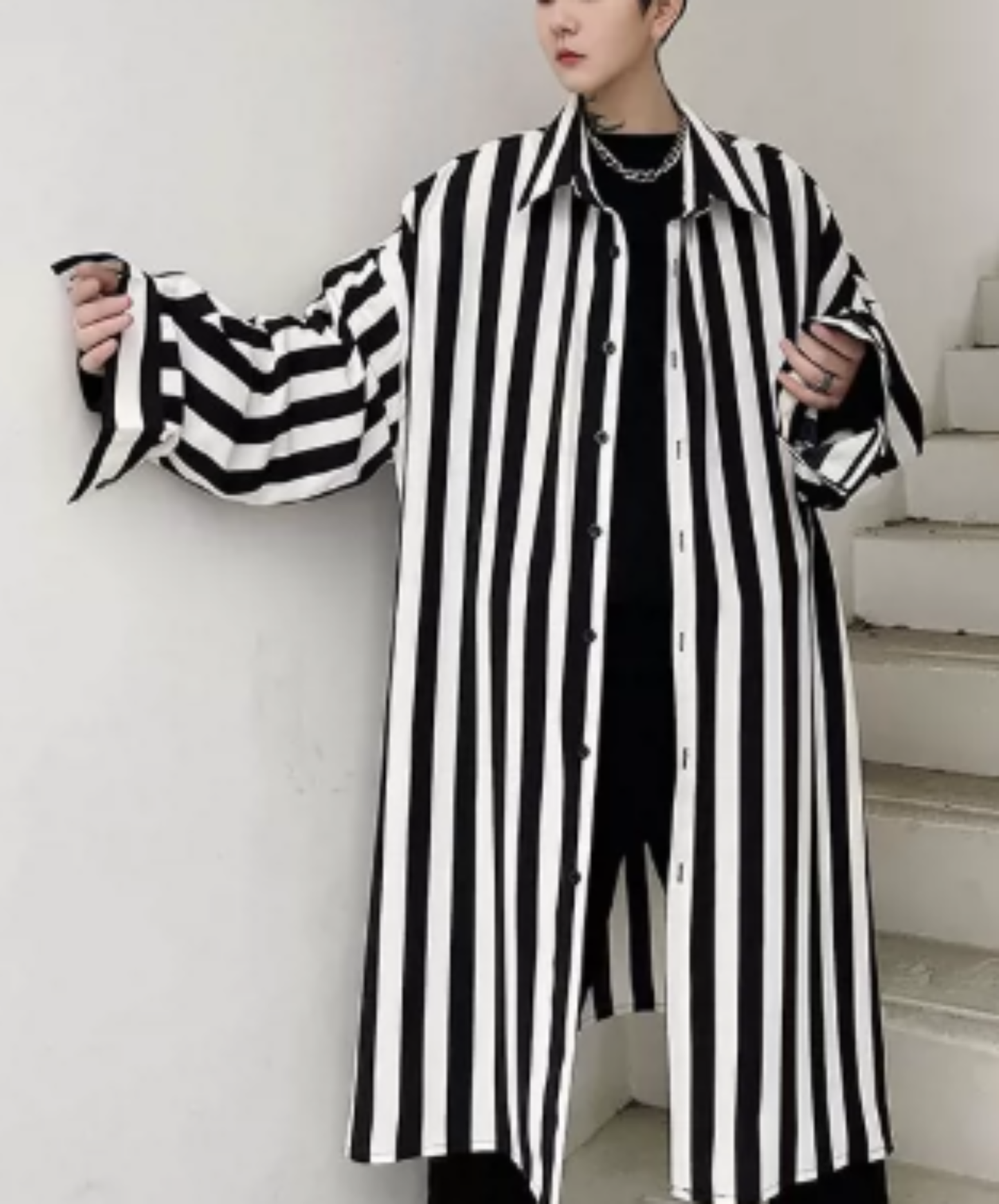 monotone stripe straight silhouette long shirt EN3106