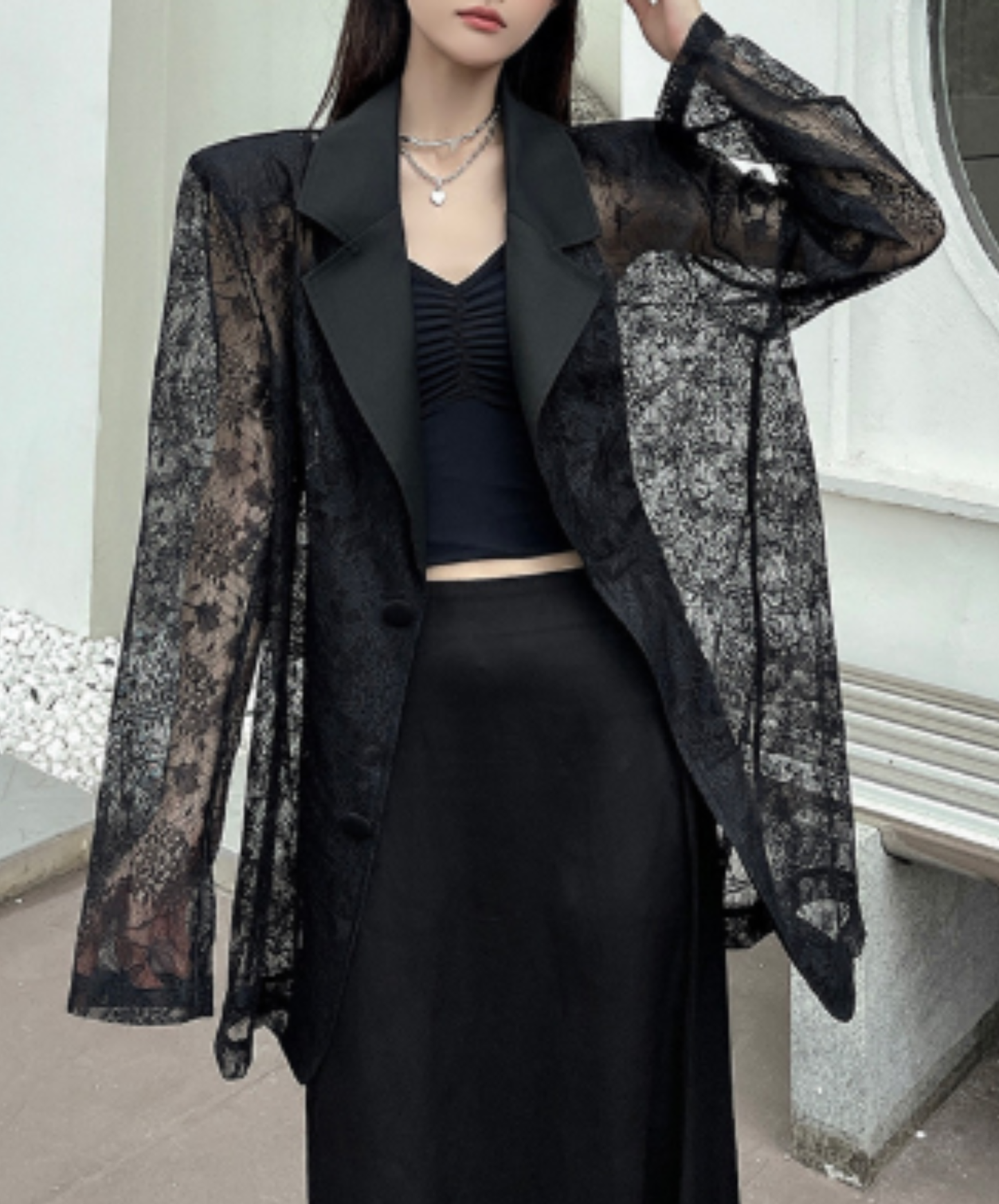 lightweight jacquard patchwork lace jacket EN3000