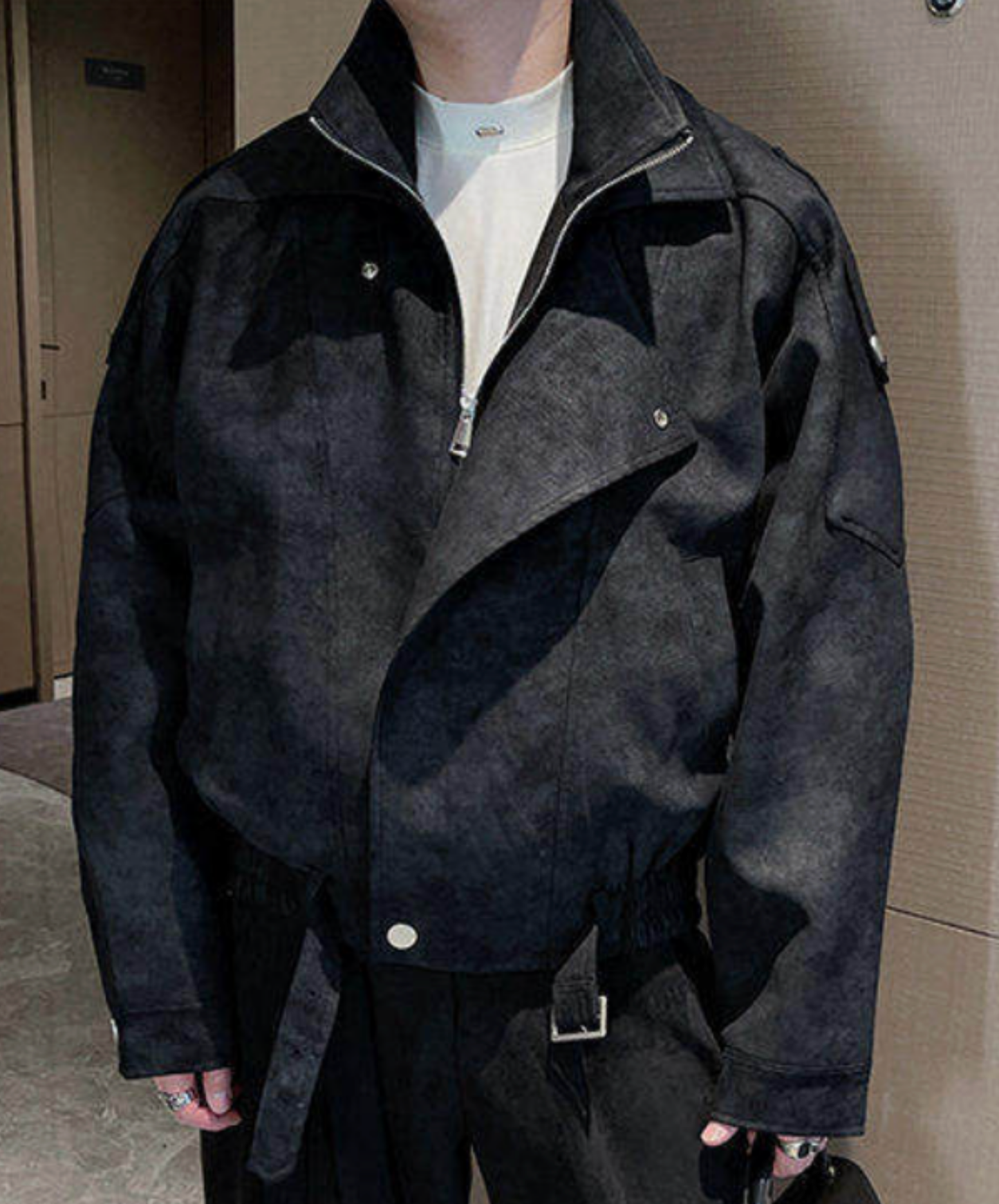 faux two-piece stand collar jacket EN2665