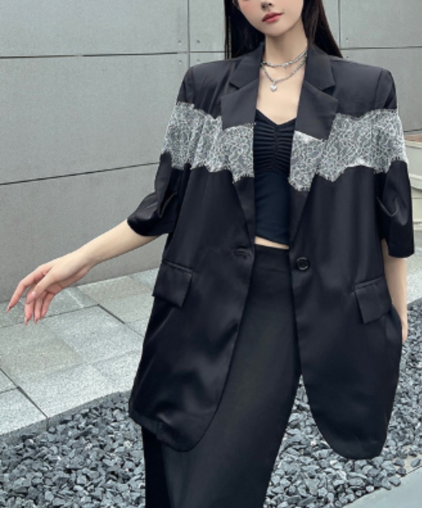 sheer with lace trim jacket EN3077