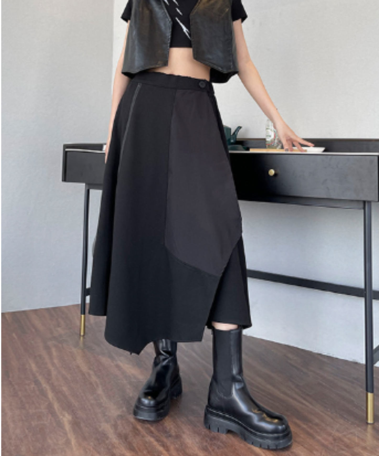 dark asymmetrical layered-look zip-line skirt EN3169