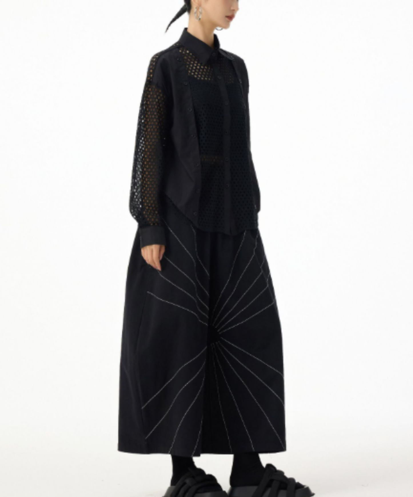 mesh patchwork sheer shirt EN2988