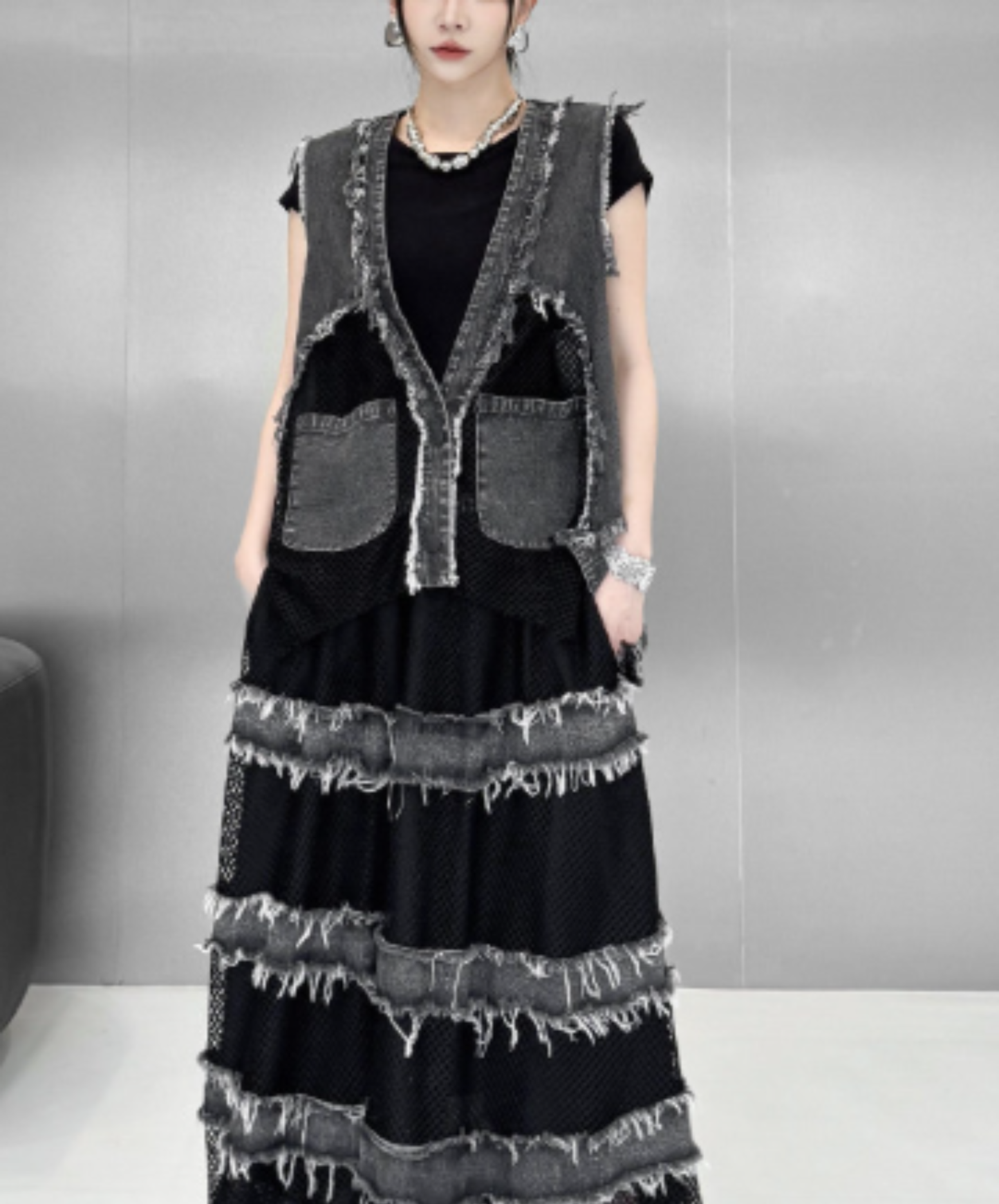 european-style mesh patchwork vest  EN2998