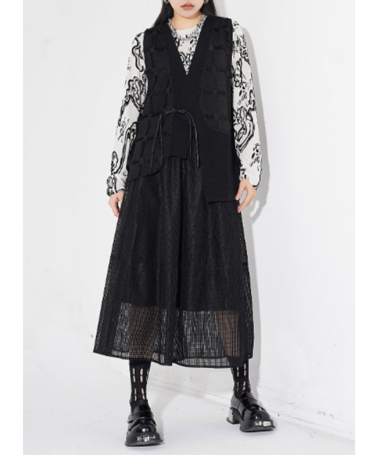 dark asymmetric design with fringe buttons vest  EN3009