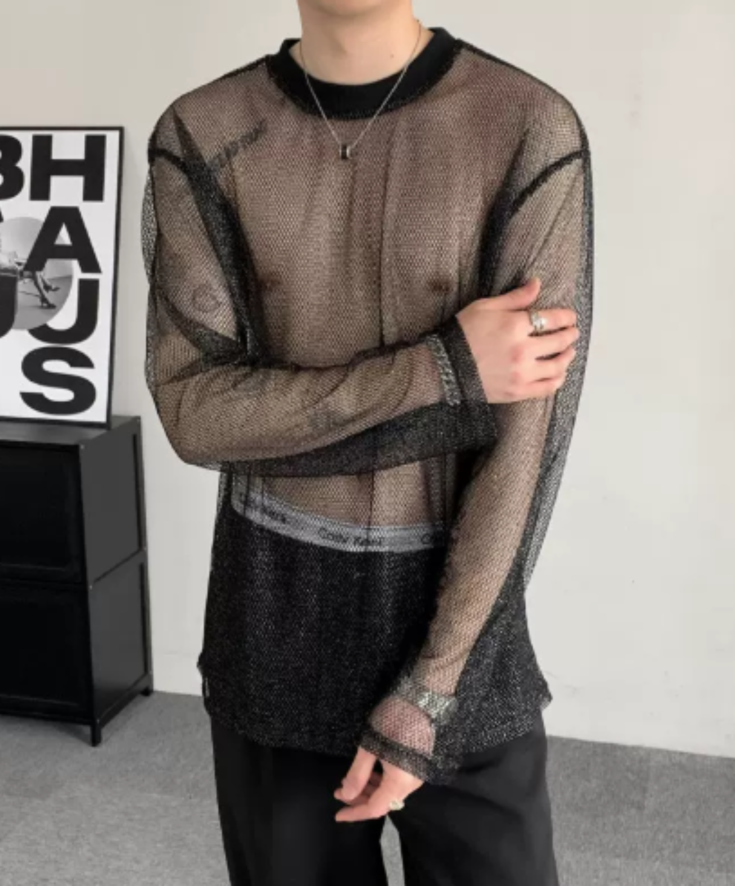 sheer mesh long-sleeve top t-shirt EN3064