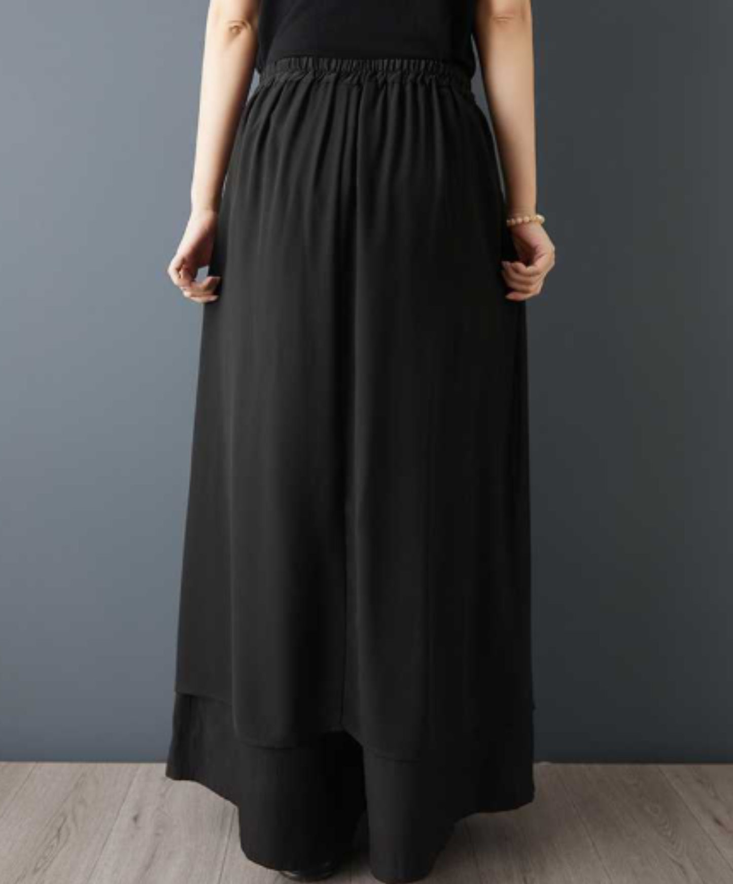 dark asymmetrical chiffon patchwork wide pants EN3062