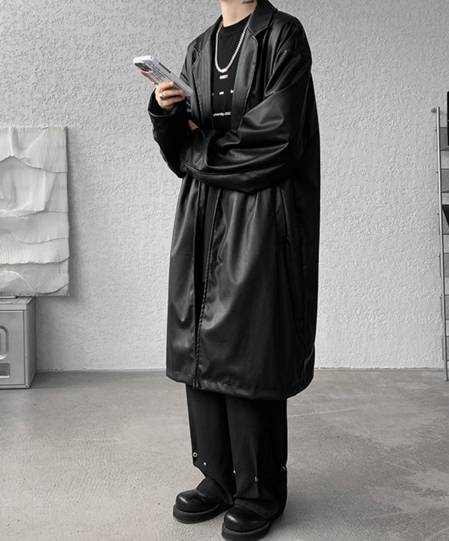 dark retro long pu leather coat EN2510