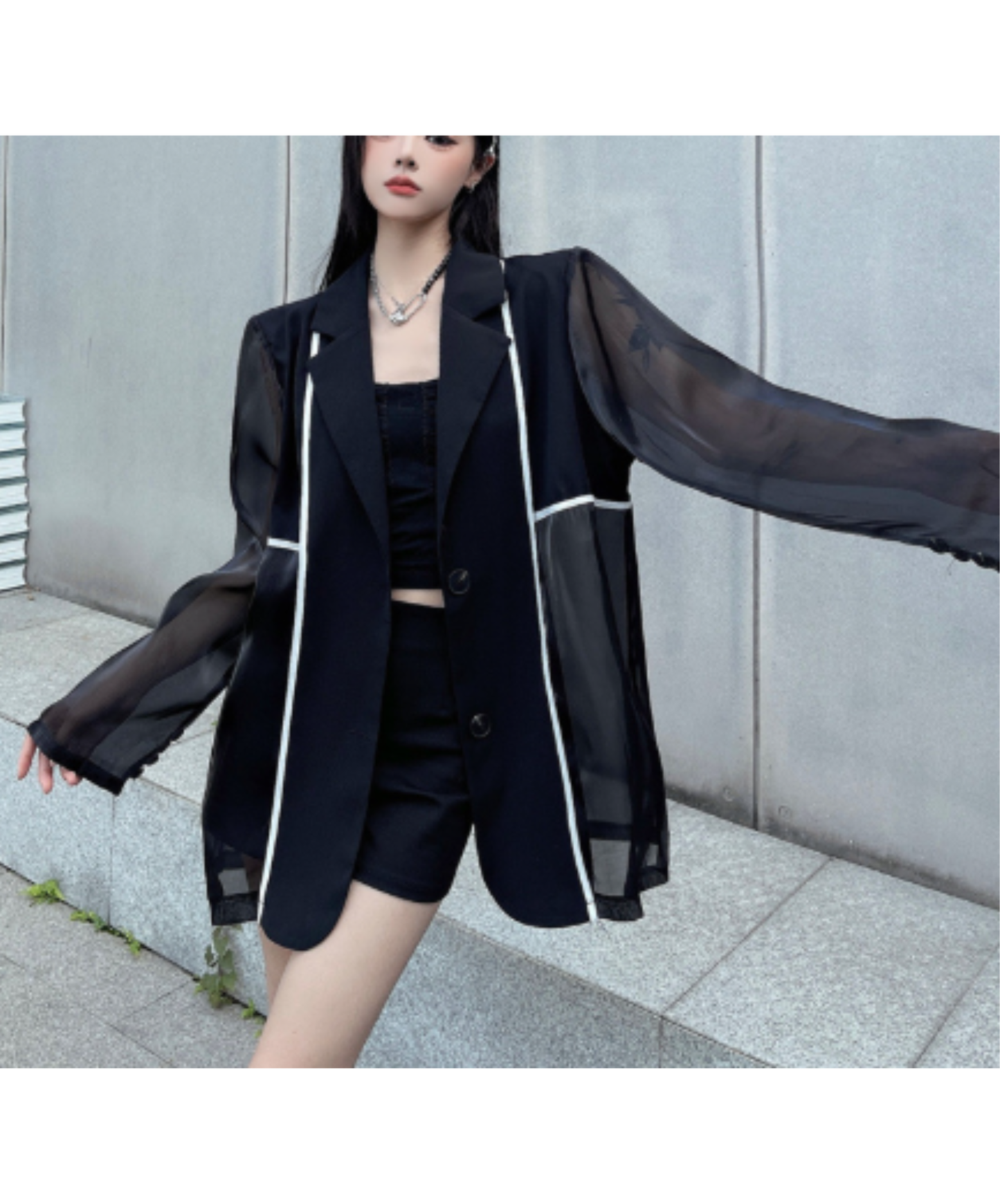 single-breasted color-block jacket EN3003