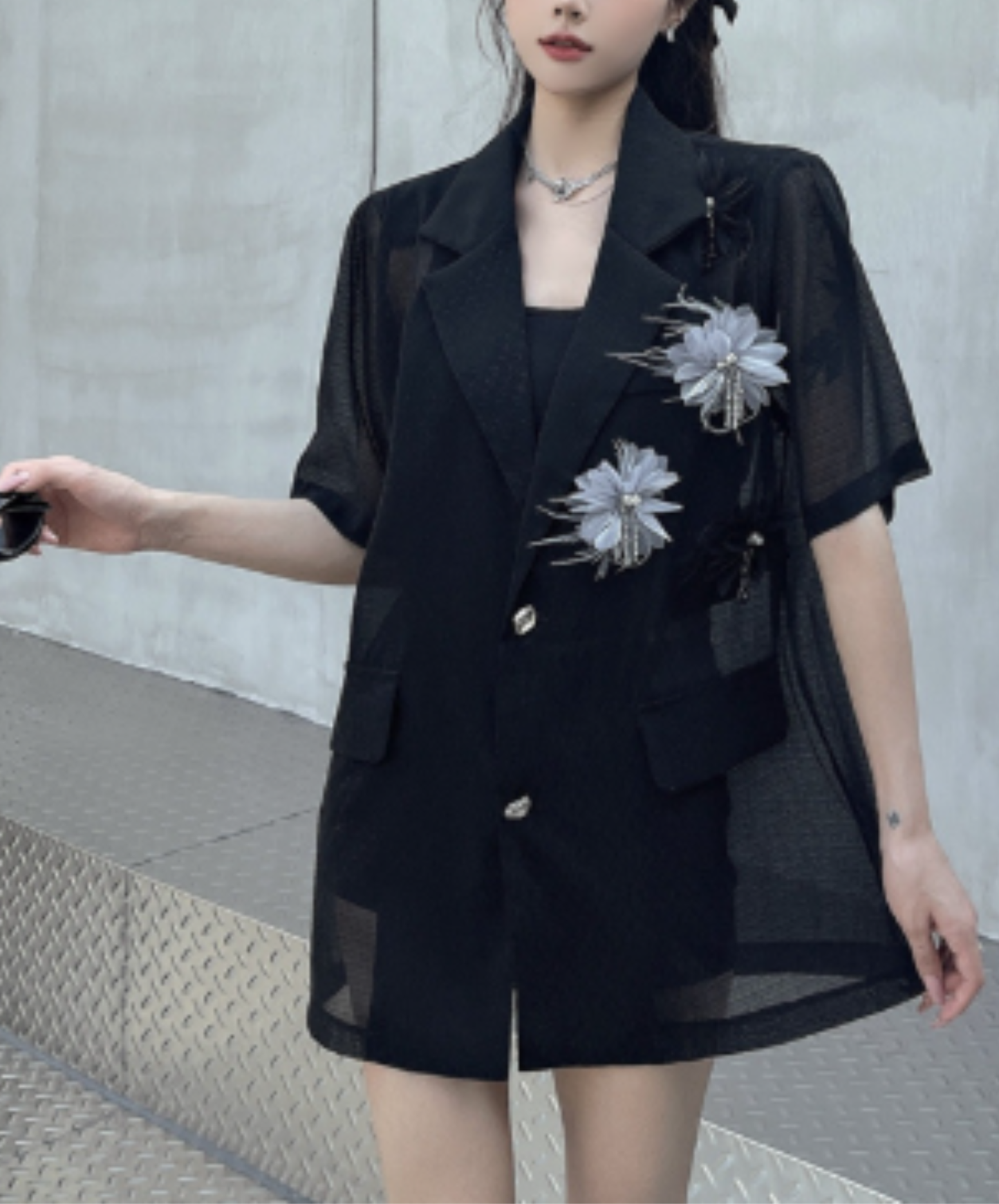sparkling floral mesh lightweight jacket EN2915