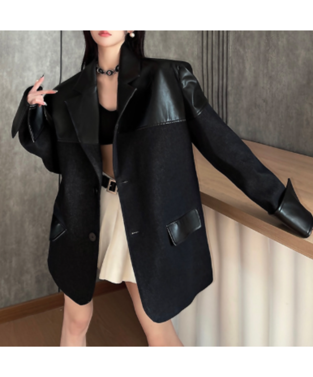 oversized fit with mixed-material paneling jacket EN3163