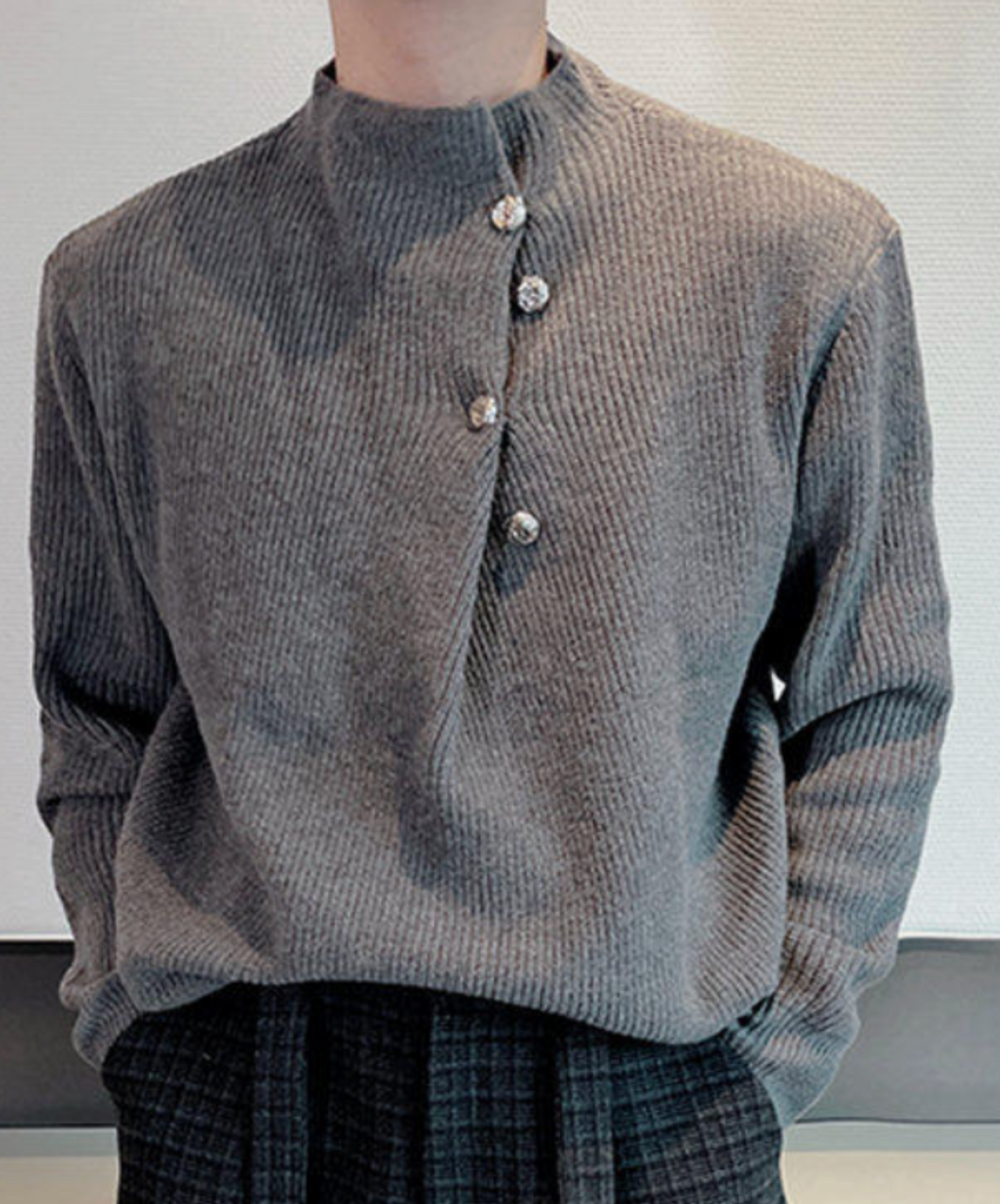 semi-high neck button sweater EN2636