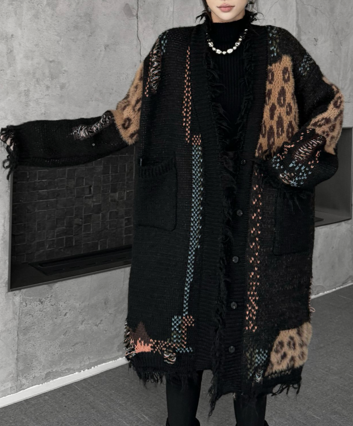 leopard print patchwork cardigan EN2575