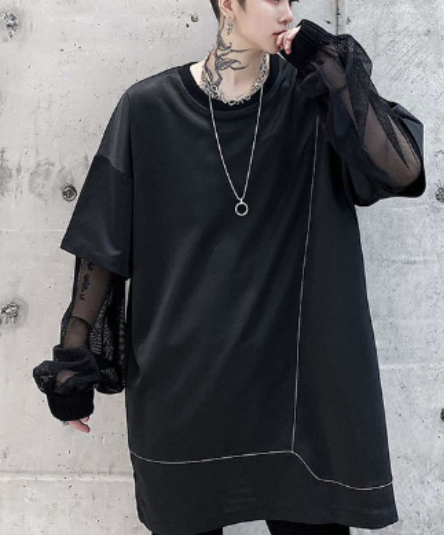 sheer sleeves with white line detailing t-shirt EN3006