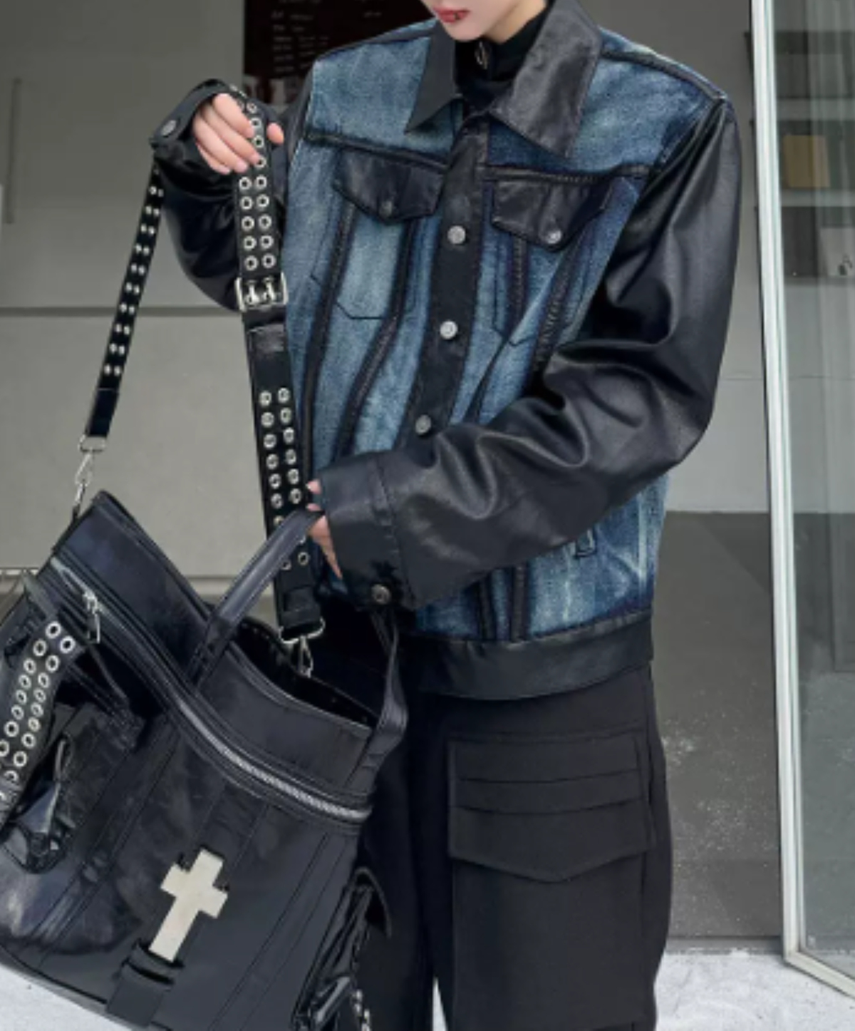 gradient mixed-material paneling jacket EN3240