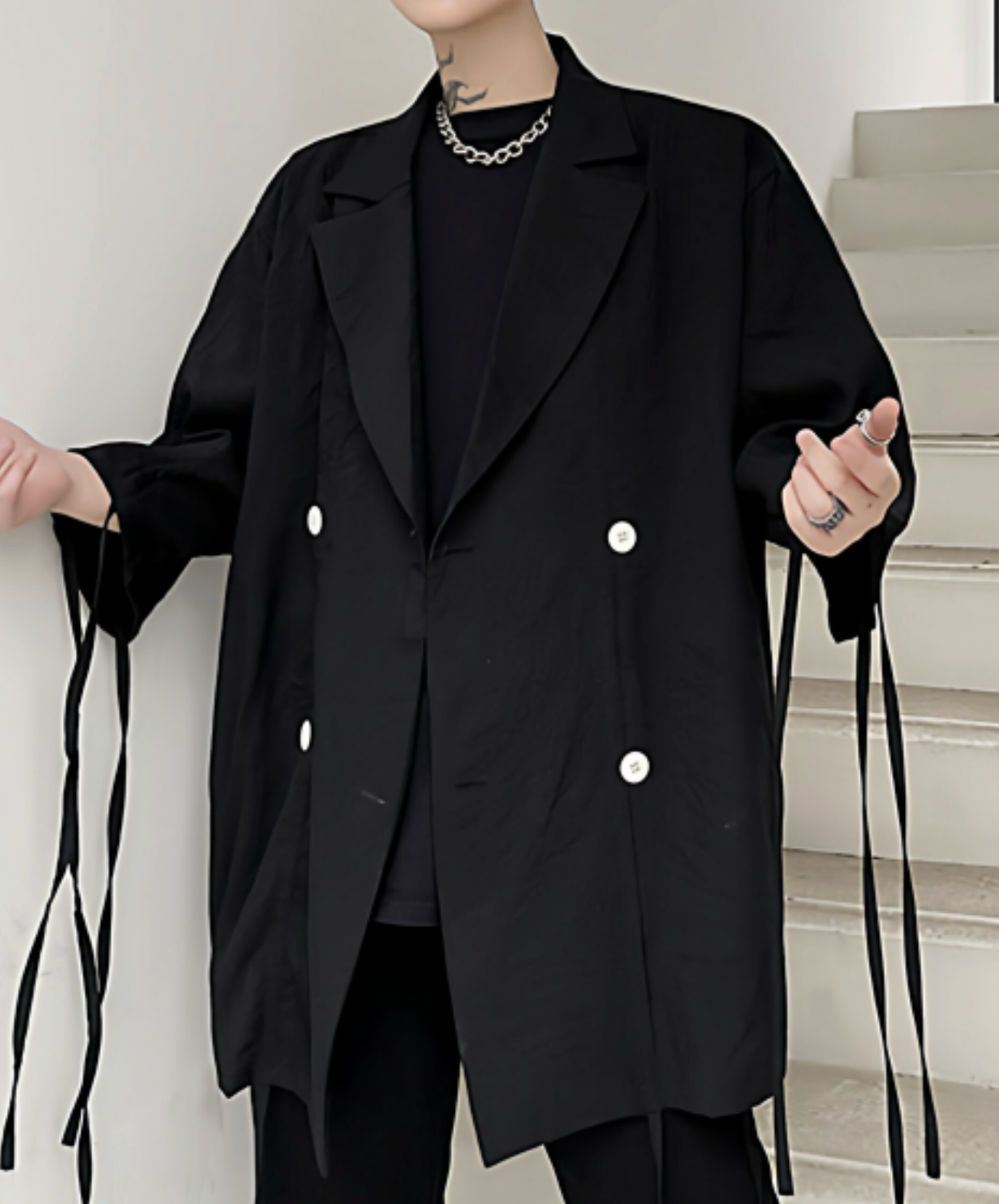 dark asymmetrical drawing process jacket EN2748