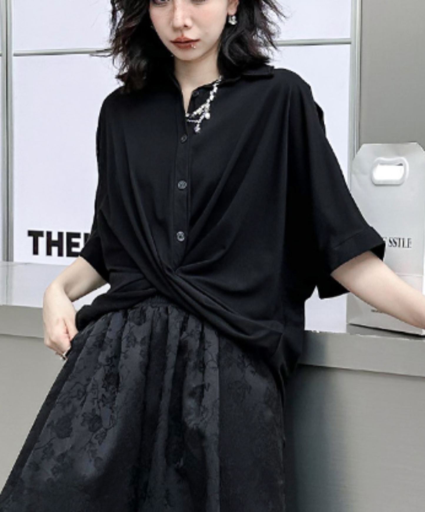 dark asymmetrical cross design shirt EN3001