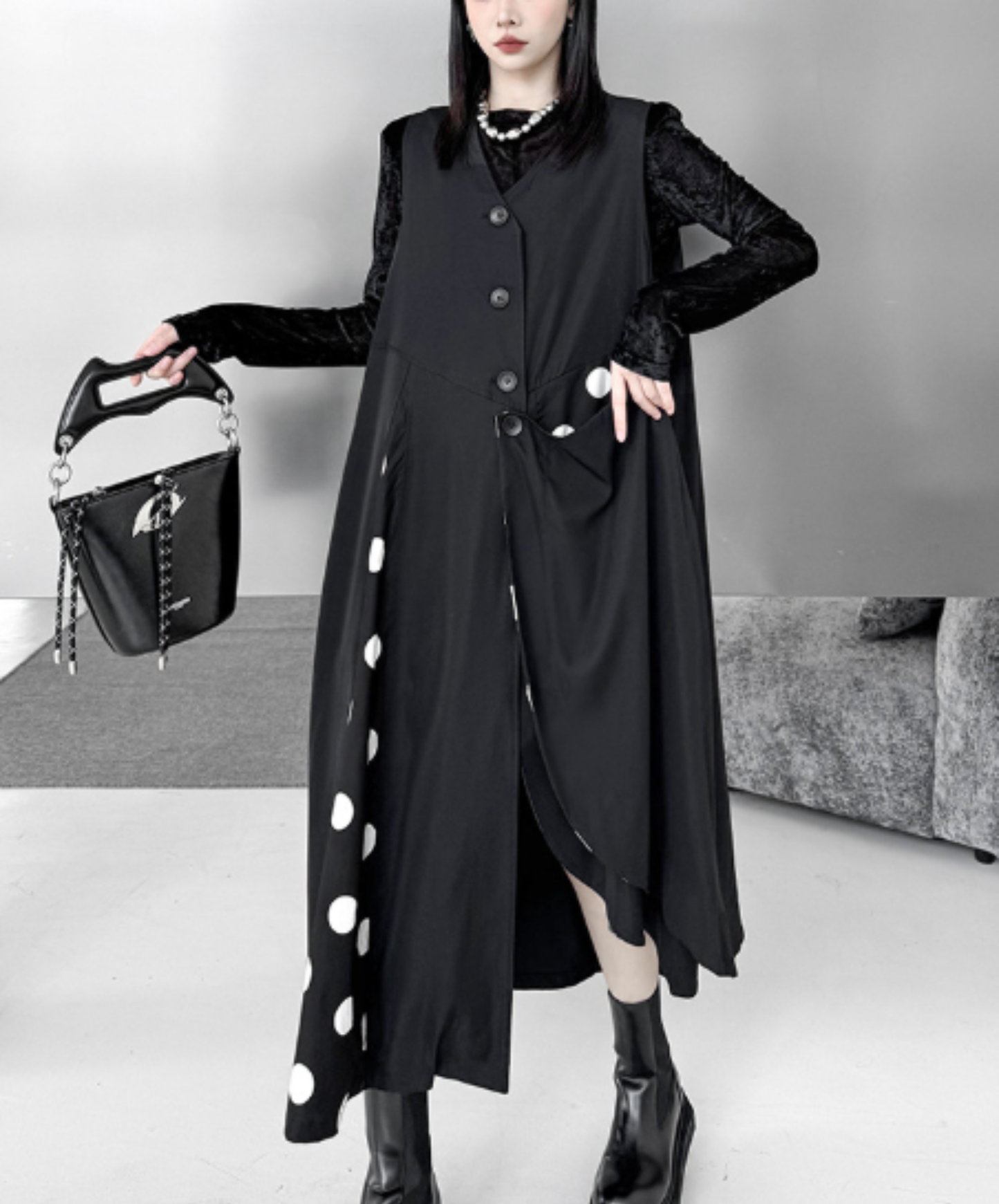 asymmetrical v-neck mid-length top vest  EN3051