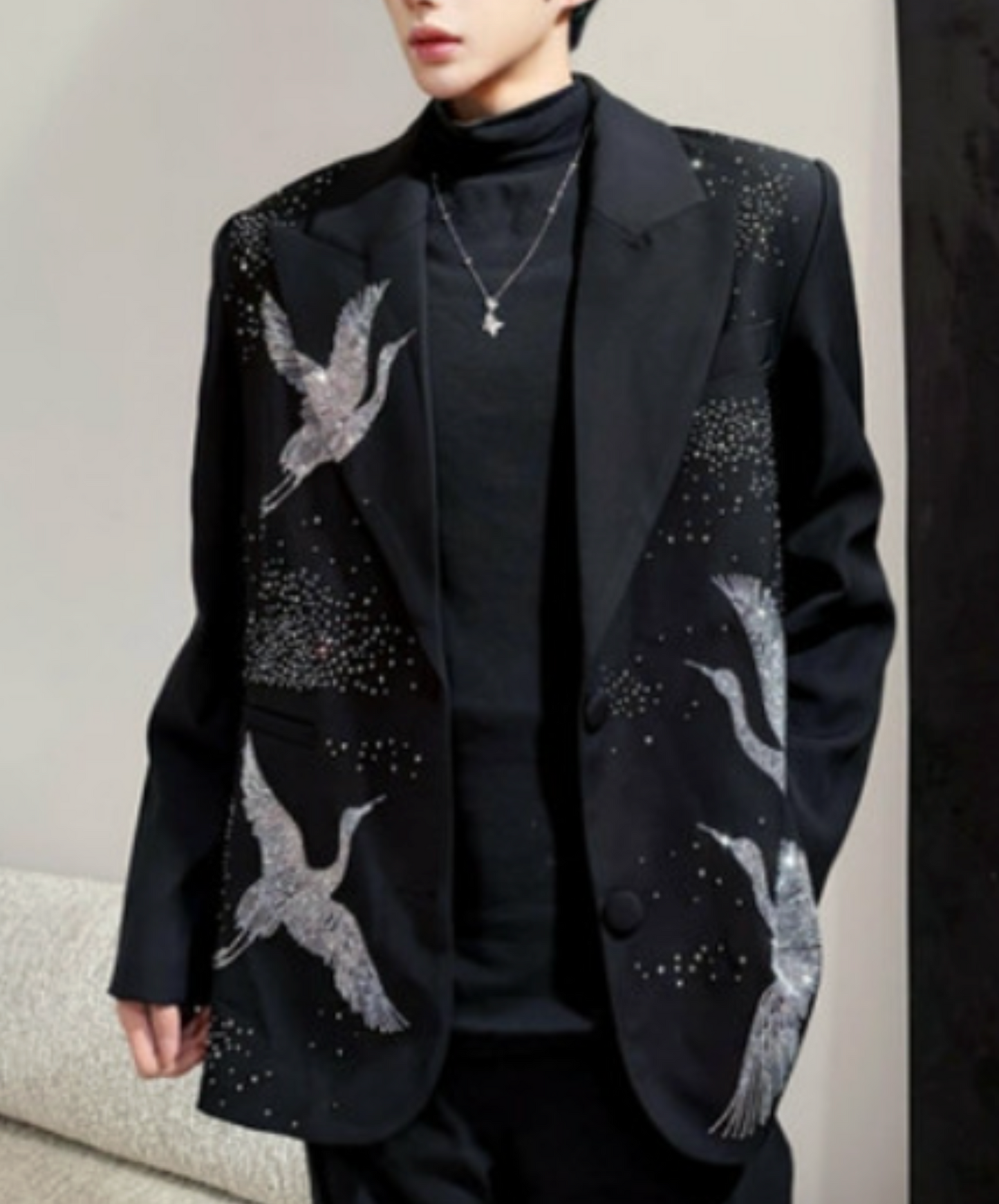 crane motif decoration jacket EN2419