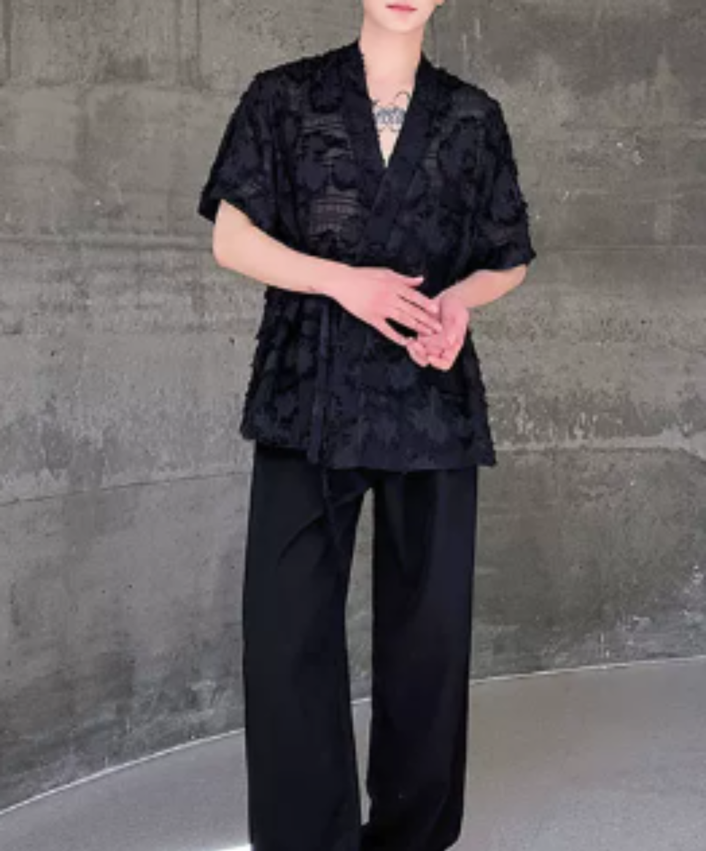 jacquard v-neck sheer shirt EN3020