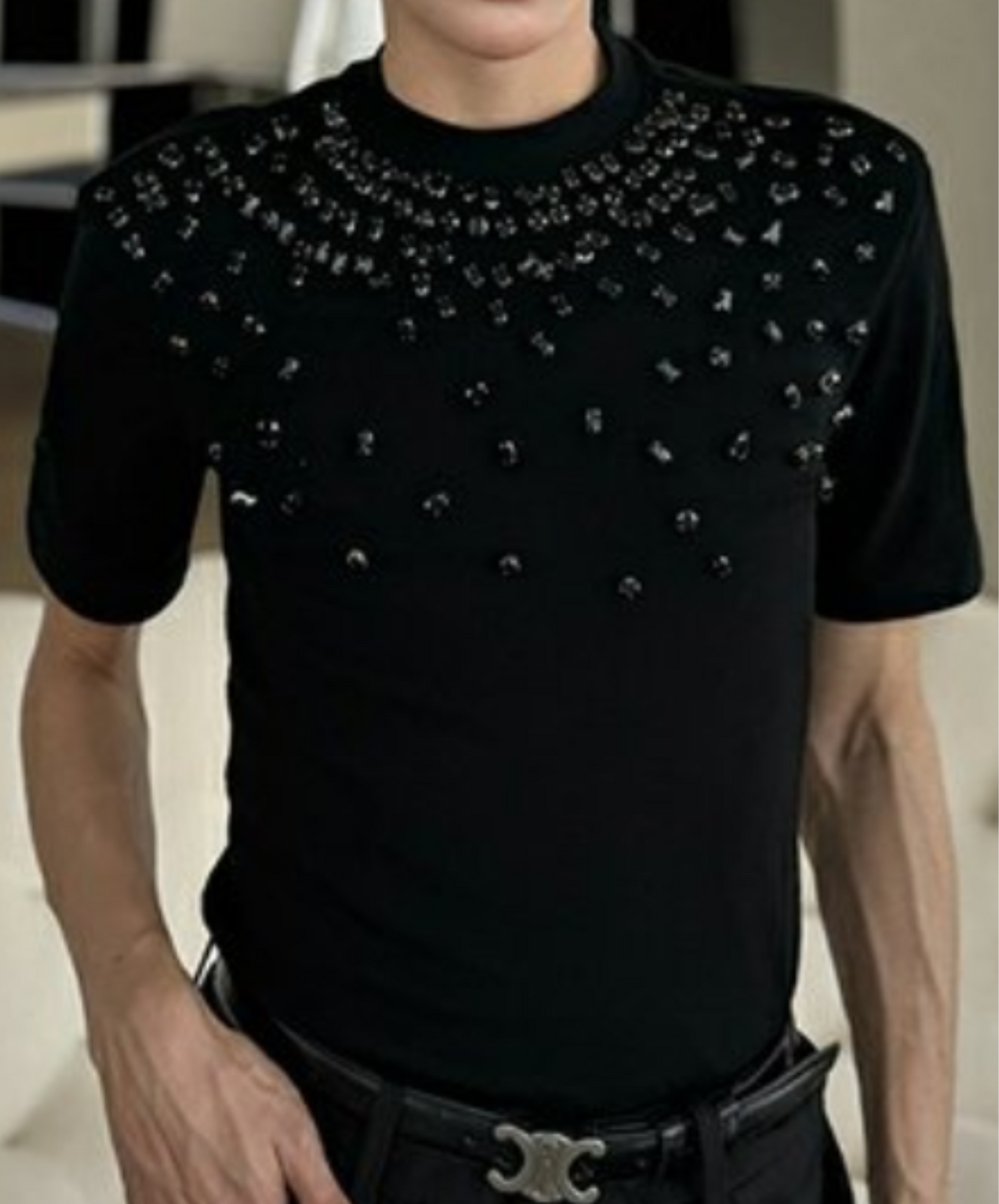 randomly decorated slim shoulder t-shirt EN2069