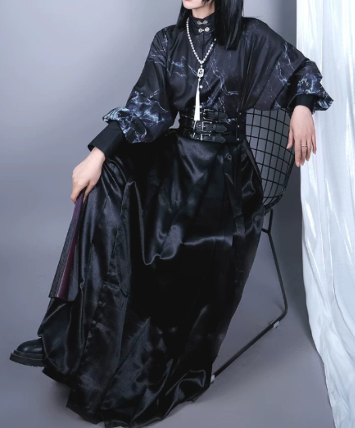 dark triple-buckle wide corset belt EN3216