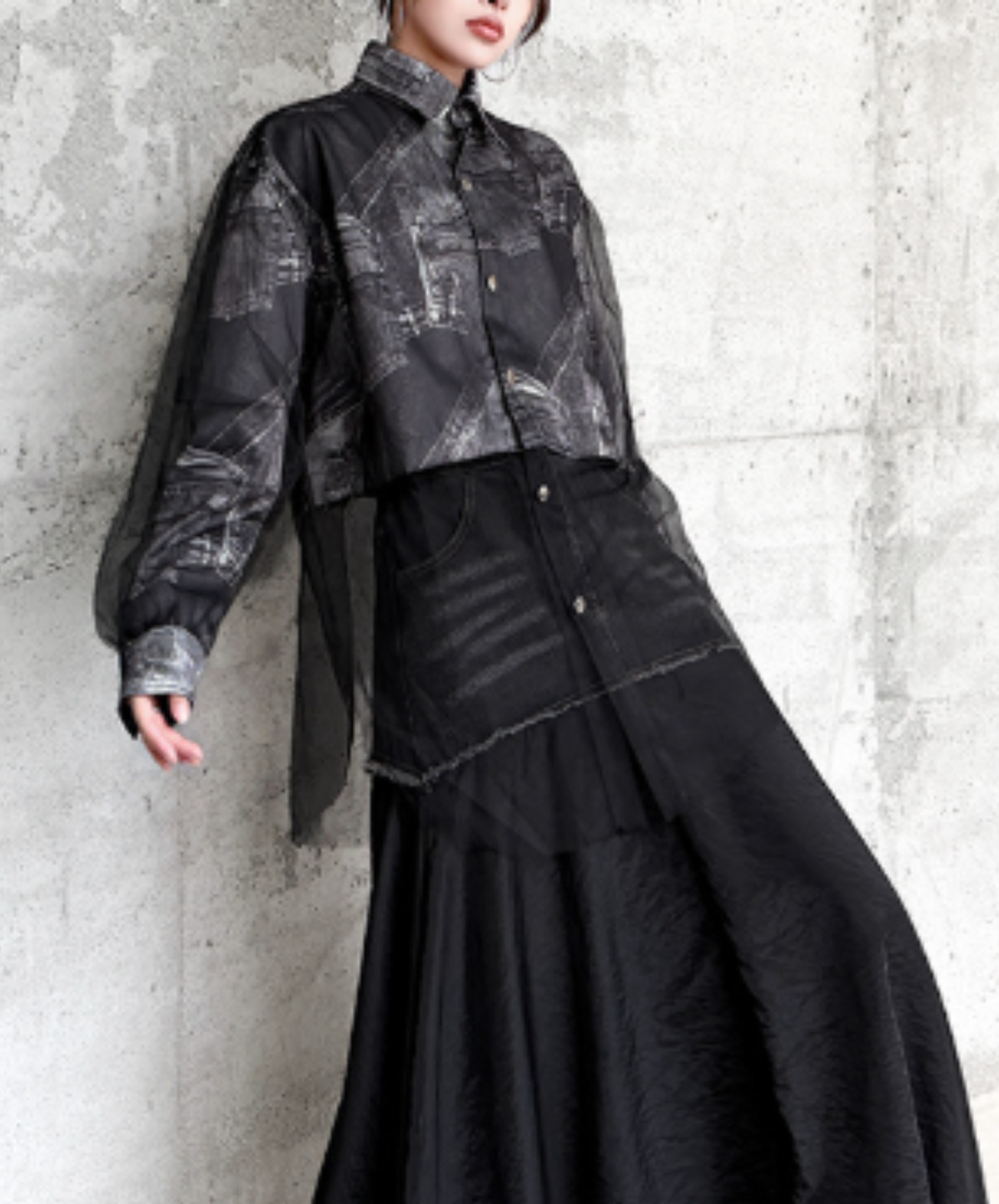 long-hem sheer panel shirt EN3222